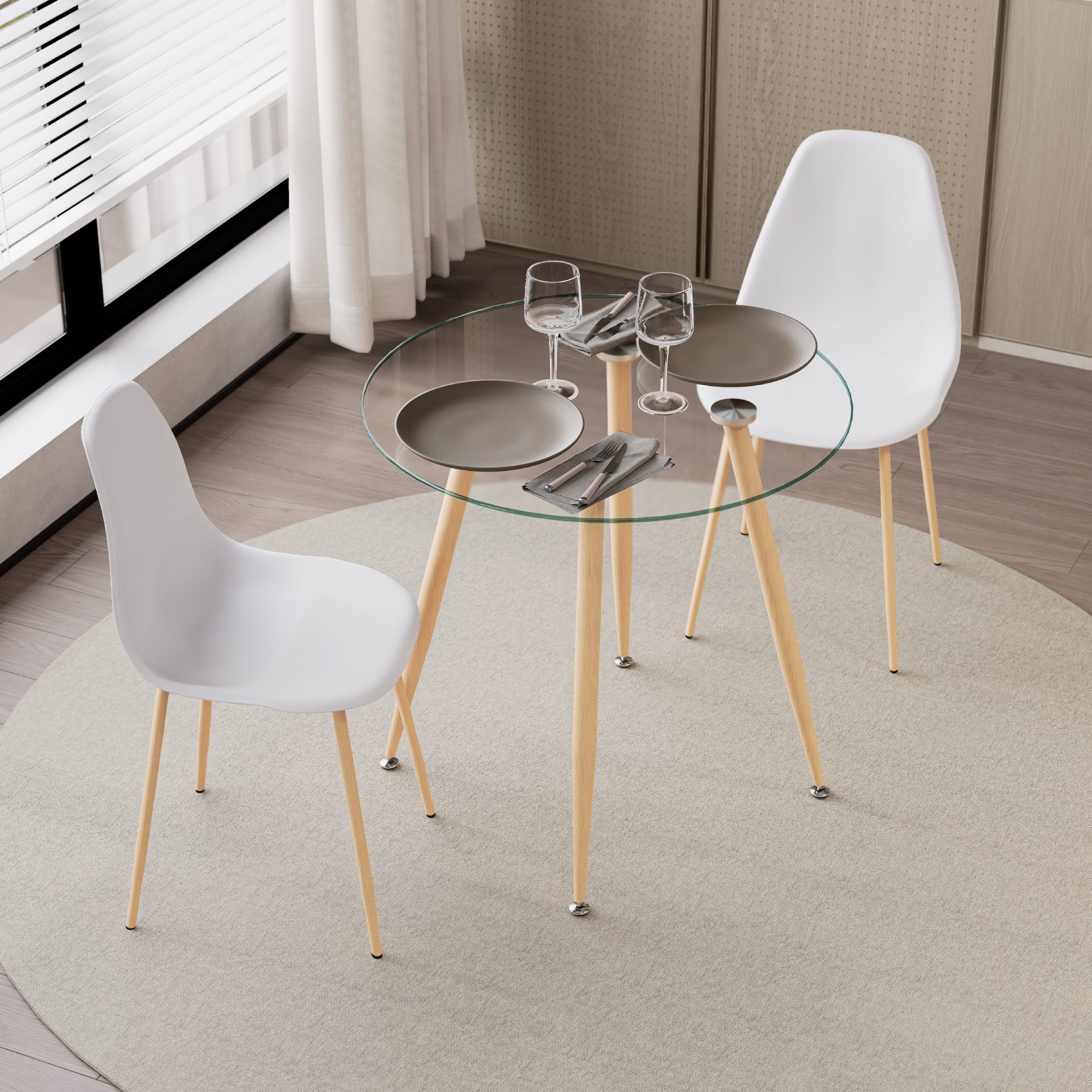 CORIN – Esszimmer-Tisch | Tischplatte: Transparentes Glas | Beine: Holz