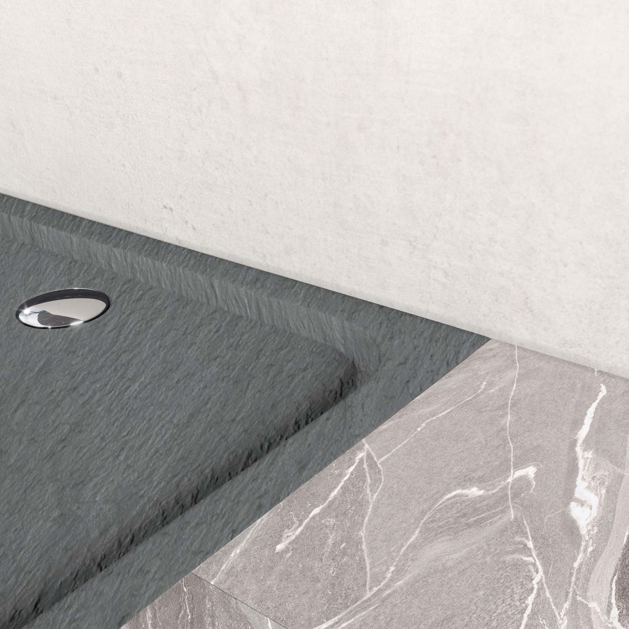 Shimmer – Duschwanne STONE aus Sanitäracryl inkl. Ablaufgarnitur - Grau