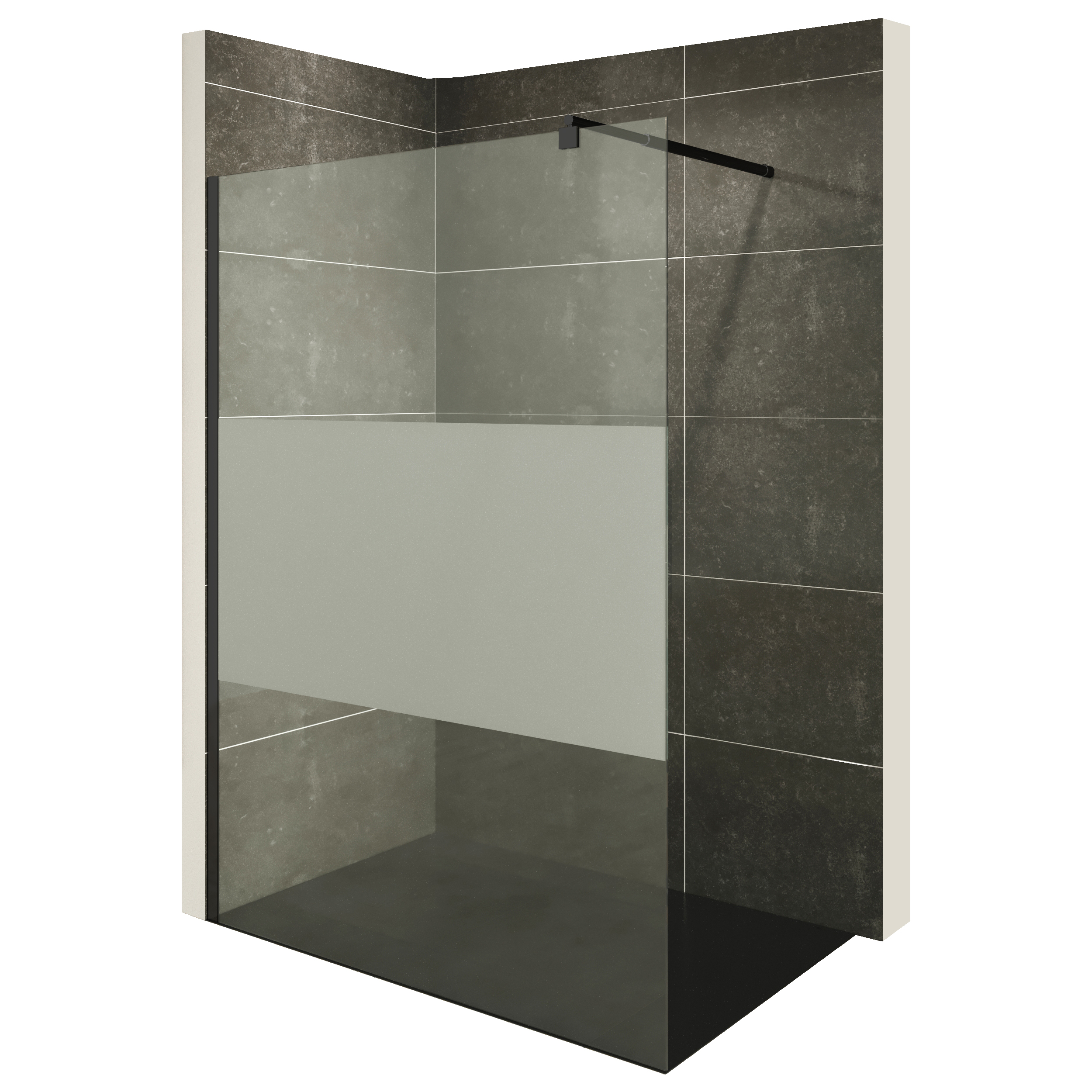 Walk In Dusche Fiona aus 10 mm starkem teilsatiniertem ESG Sicherheitsglas und Aluminium Profil in Schwarz Walk In Dusche Fiona aus 10 mm starkem teilsatiniertem ESG Sicherheitsglas und Aluminium Profil in Schwarz