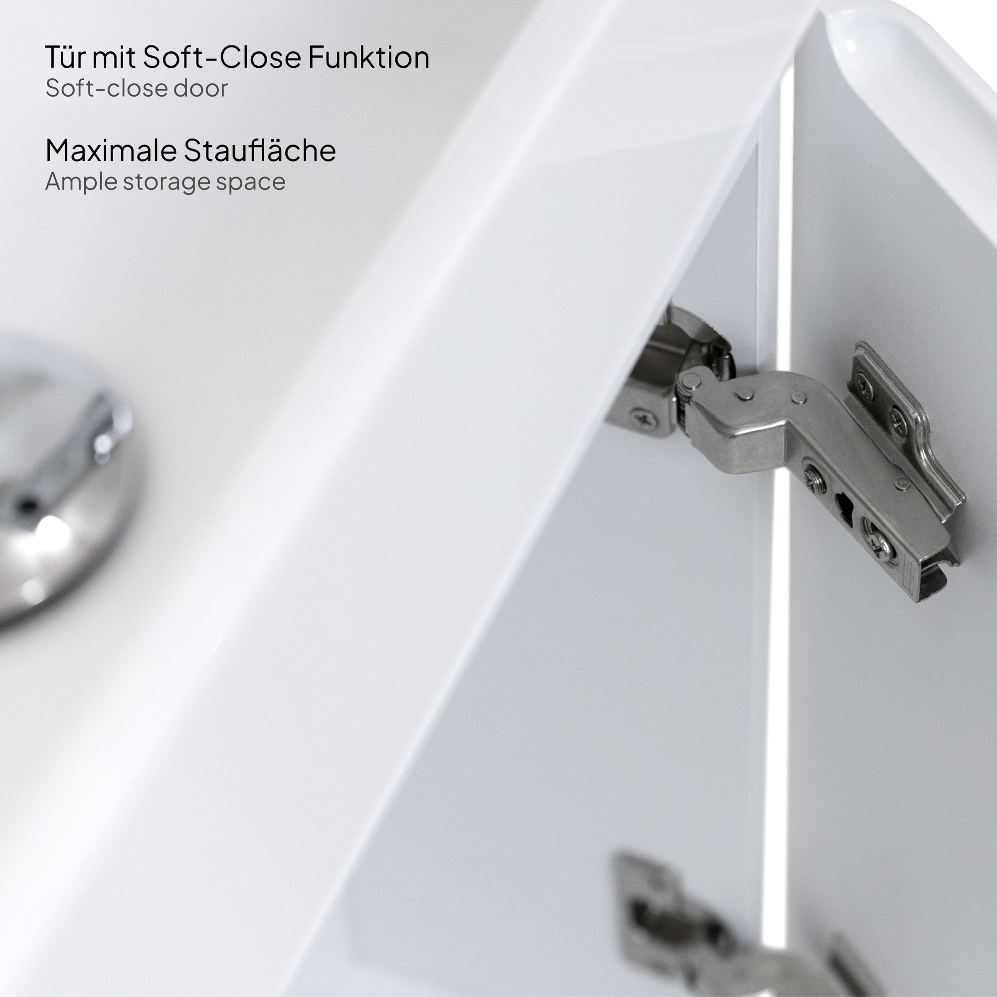 Kompakt-Badmöbel Galene 45 cm – Weiß Hochglanz, Mineralguss-Waschtisch, Wandhängend Kompakt-Badmöbel Galene 45 cm – Weiß Hochglanz, Mineralguss-Waschtisch, Wandhängend