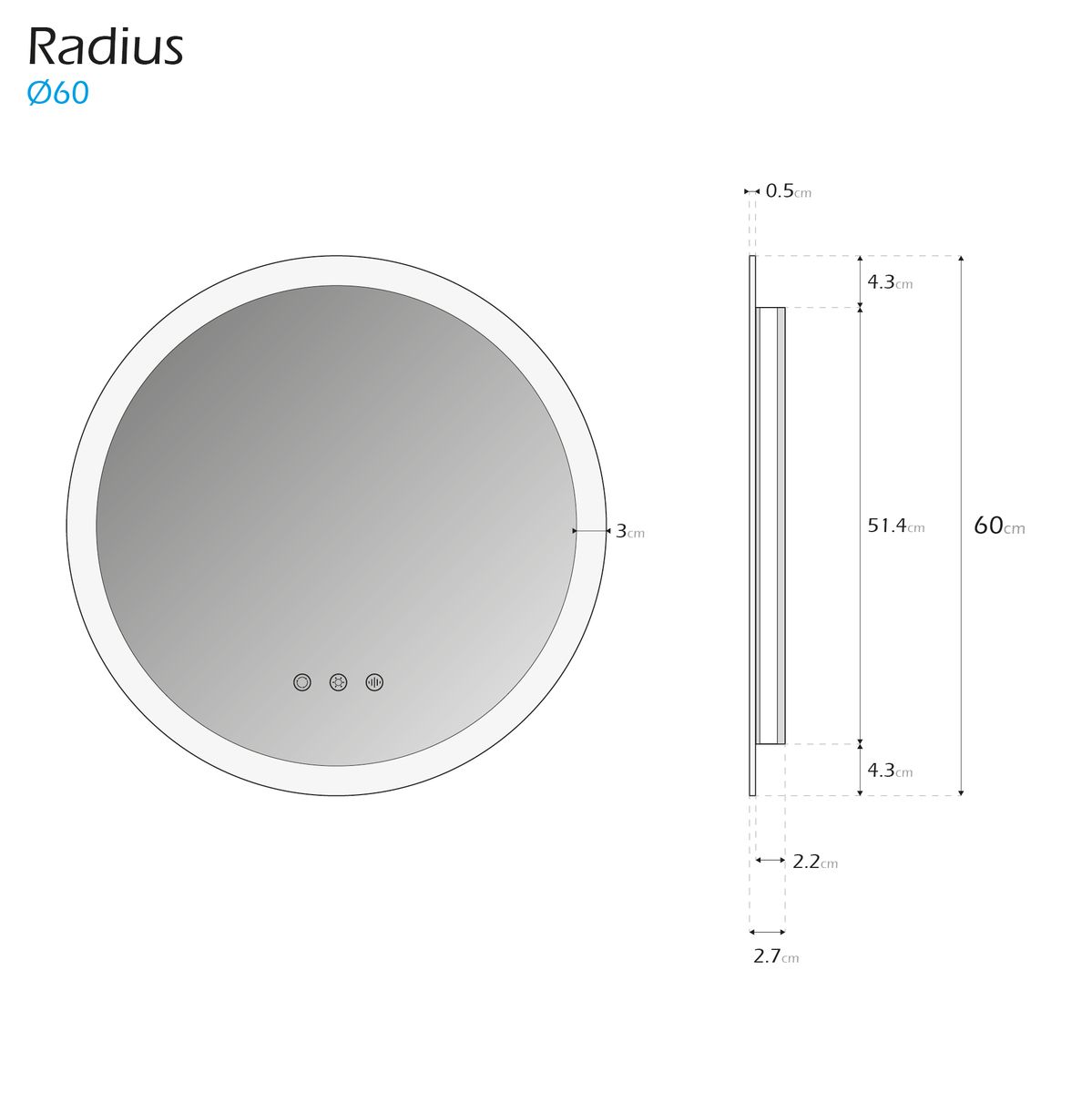 Runder LED Badspiegel RADIUS Badezimmerspiegel mit dimmbarer Beleuchtung, Farbwechsel und Antibeschlag-Funktion IP44