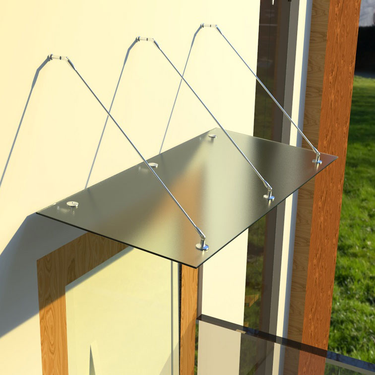 Glasvordach Edelstahl Türvordach Glas Halterung Haustür Satiniert VSG 200x100cm 3 Halterungen