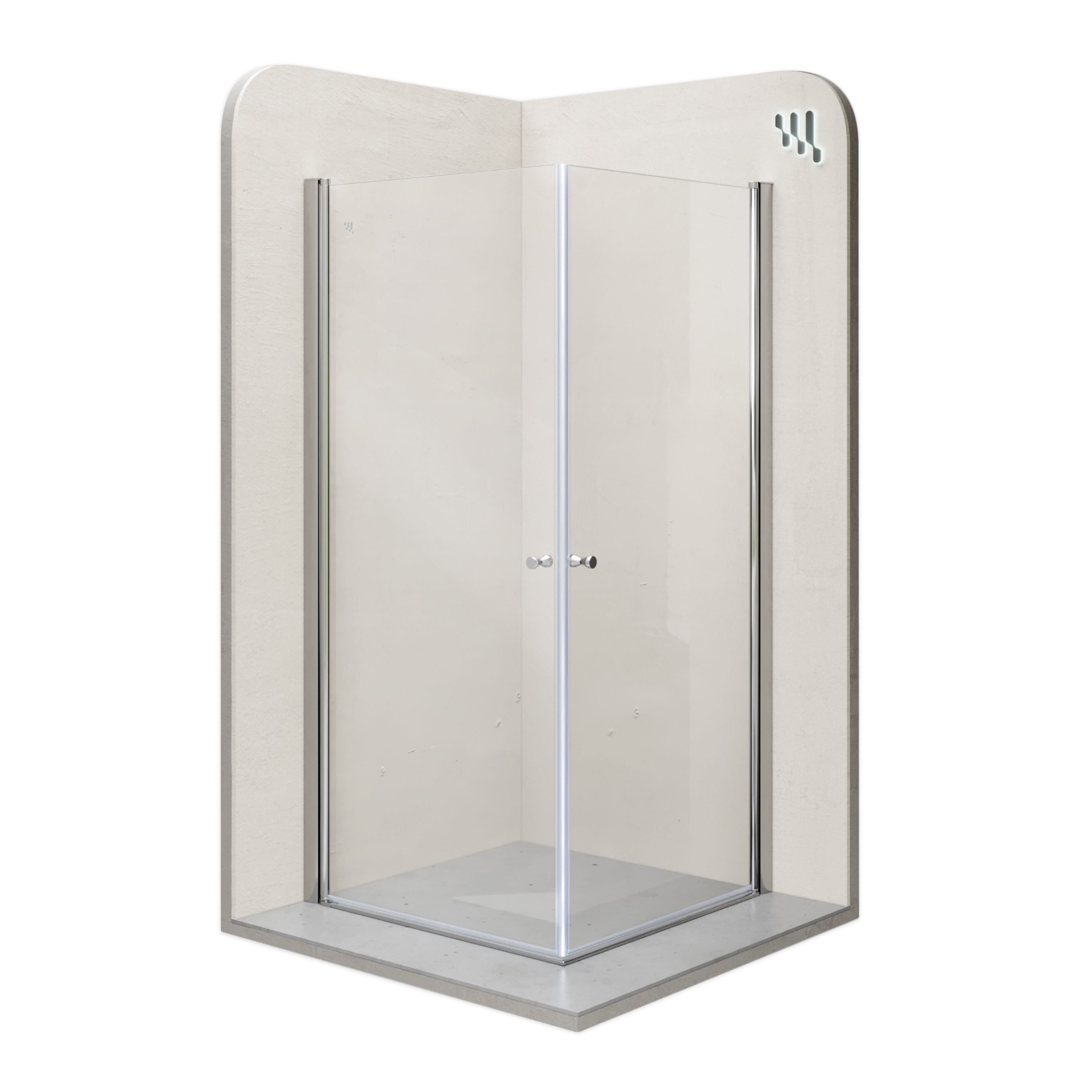 Corner Entry Gaia with Pivot Doors made of ESG Safety Glass Corner Entry Gaia with Pivot Doors made of ESG Safety Glass