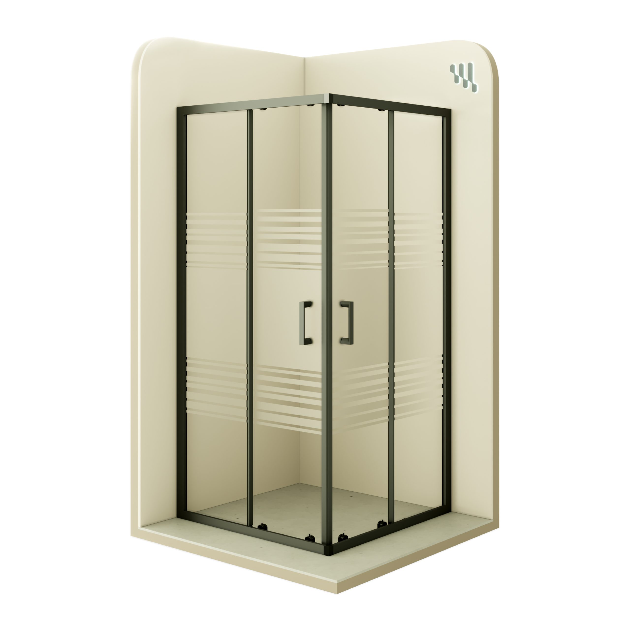 Corner entry Danielle with sliding doors made of partially frosted ESG safety glass.