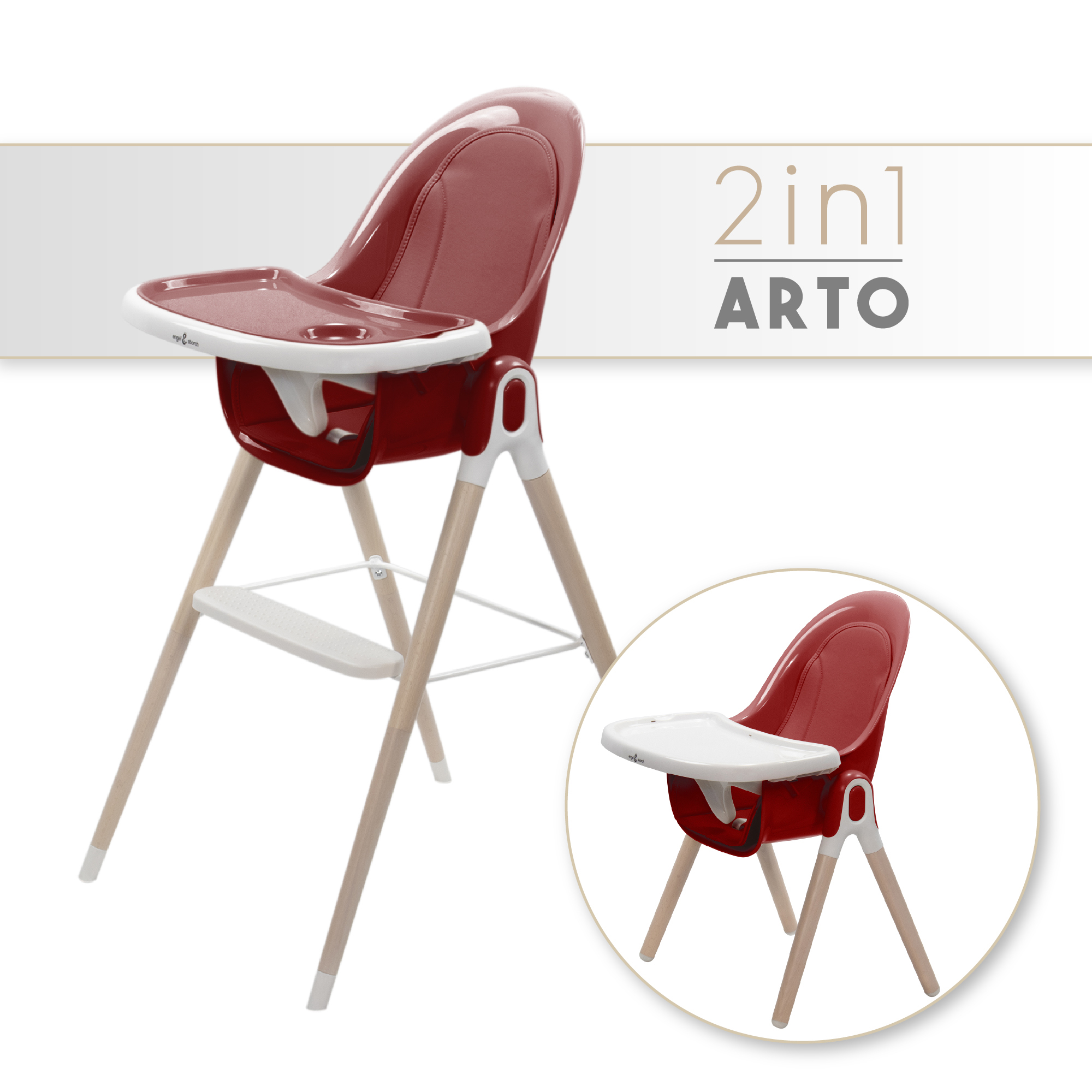 Kinderhochstuhl ARTO Kinderstuhl mit Esstablett und Stuhl Rot