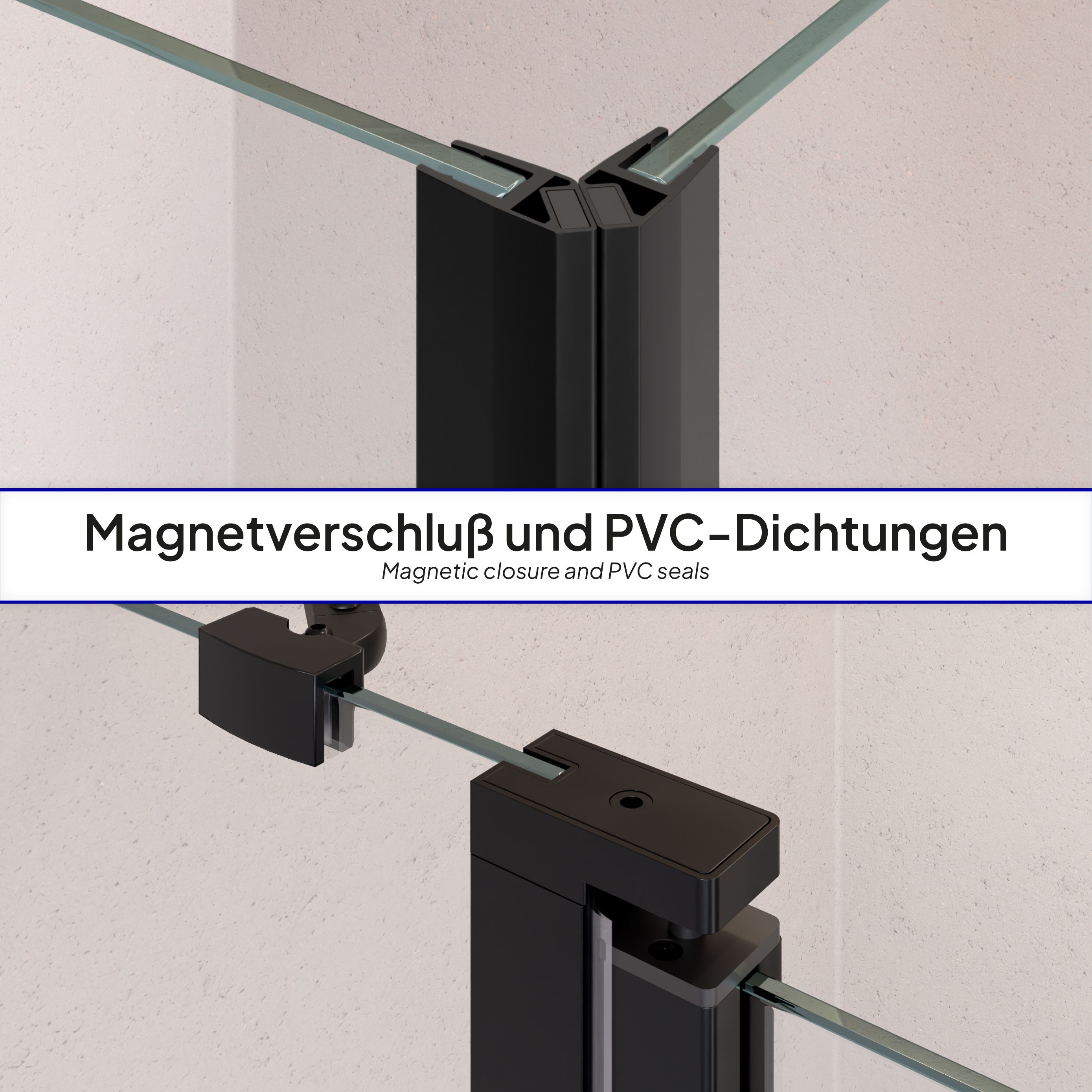 Corner Entry Linda with Folding Doors and Black Profiles Made of ESG Safety Glass