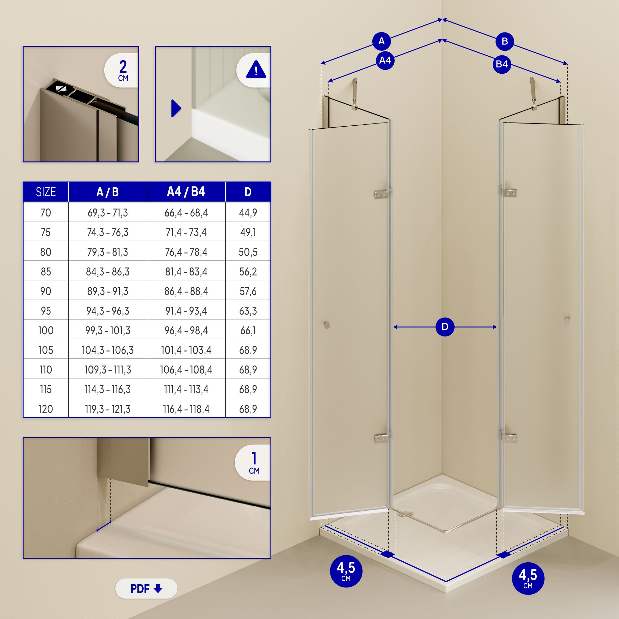 Corner Entry Alice with Folding Doors Made of Satinated ESG Safety Glass