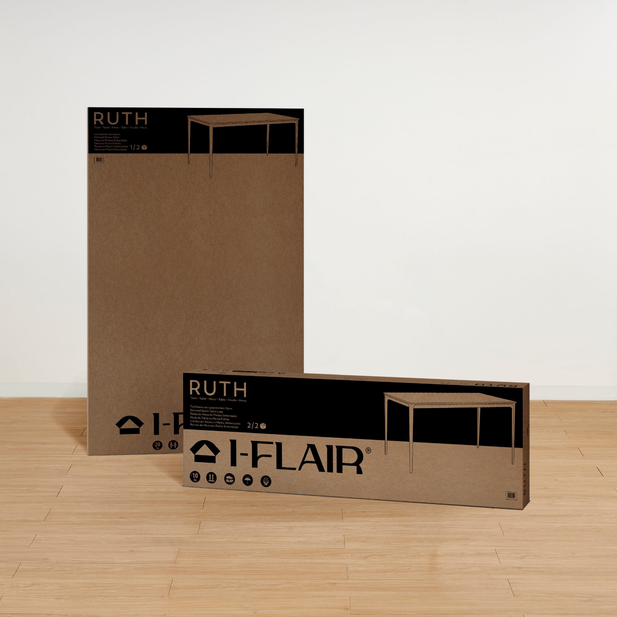 Esstisch RUTH aus gesinterter Keramik in Steinoptik und schwarzes Aluminiumgestell Esstisch RUTH aus gesinterter Keramik in Steinoptik und schwarzes Aluminiumgestell