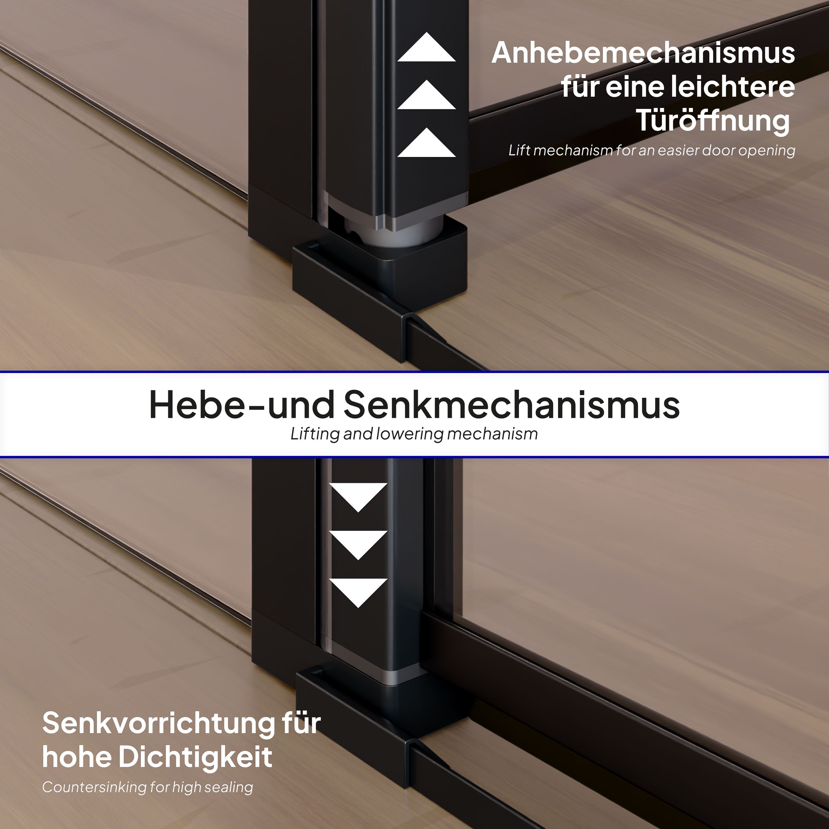 Corner Entry Linda with Folding Doors and Black Profiles Made of ESG Safety Glass Corner Entry Linda with Folding Doors and Black Profiles Made of ESG Safety Glass