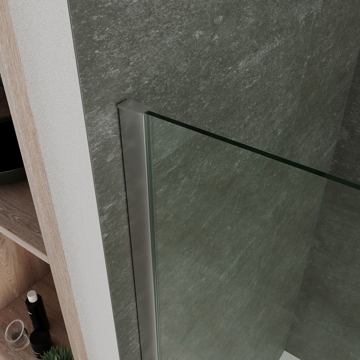 Fronteinstieg NADINE mit Schiebetür in Chrom aus 8mm ESG Klarglas