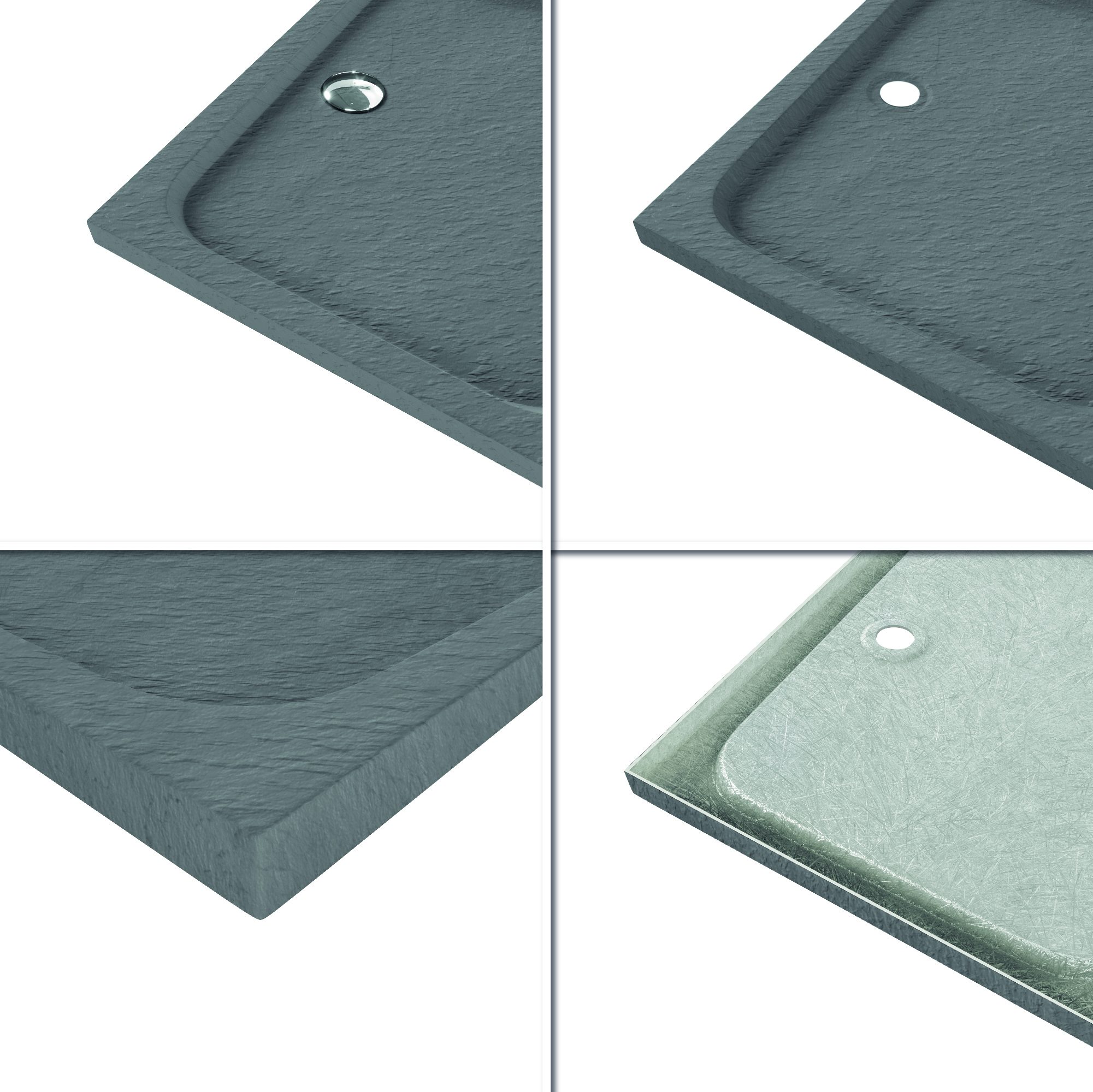 Shimmer – Duschwanne STONE aus Sanitäracryl inkl. Ablaufgarnitur - Grau