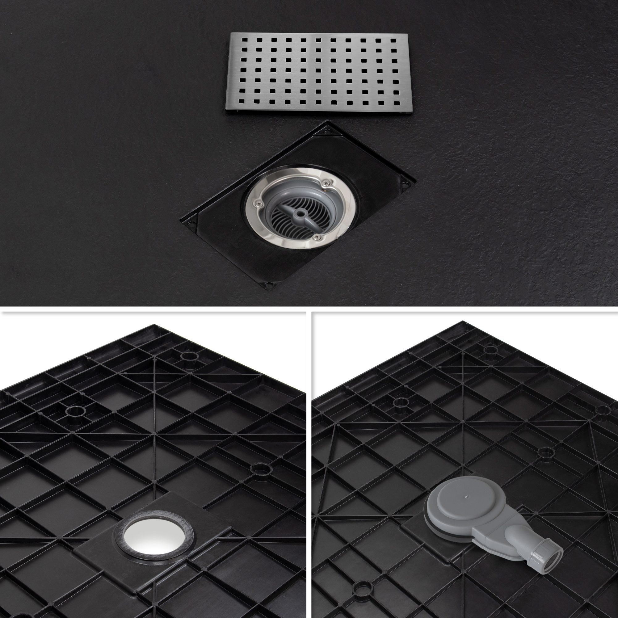 Tray – SMC Shower Boreal in Stone Look with Drain Assembly - Grey