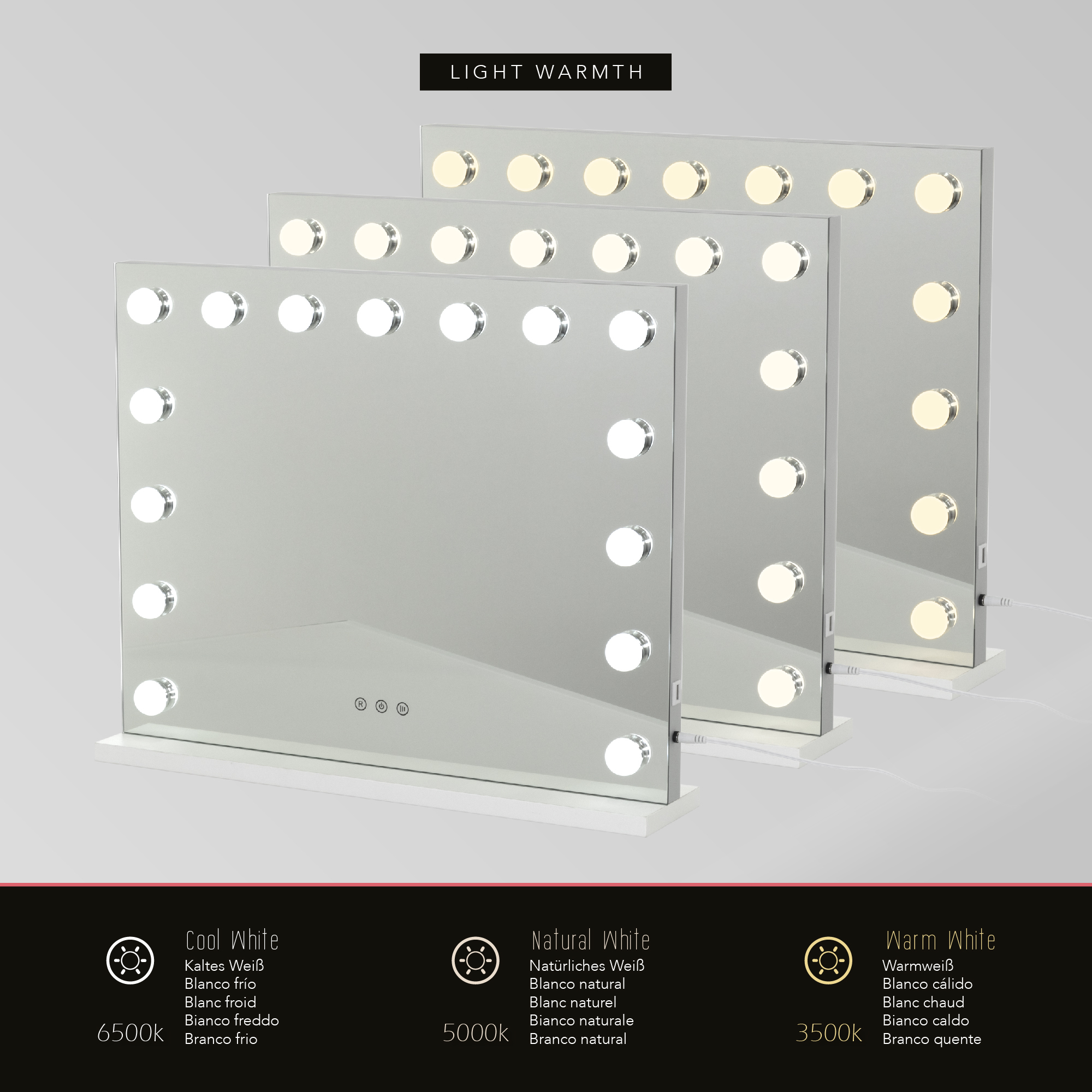 Schminkspiegel Bulb STAND mit 15 dimmbaren LED-Lampen Weiß