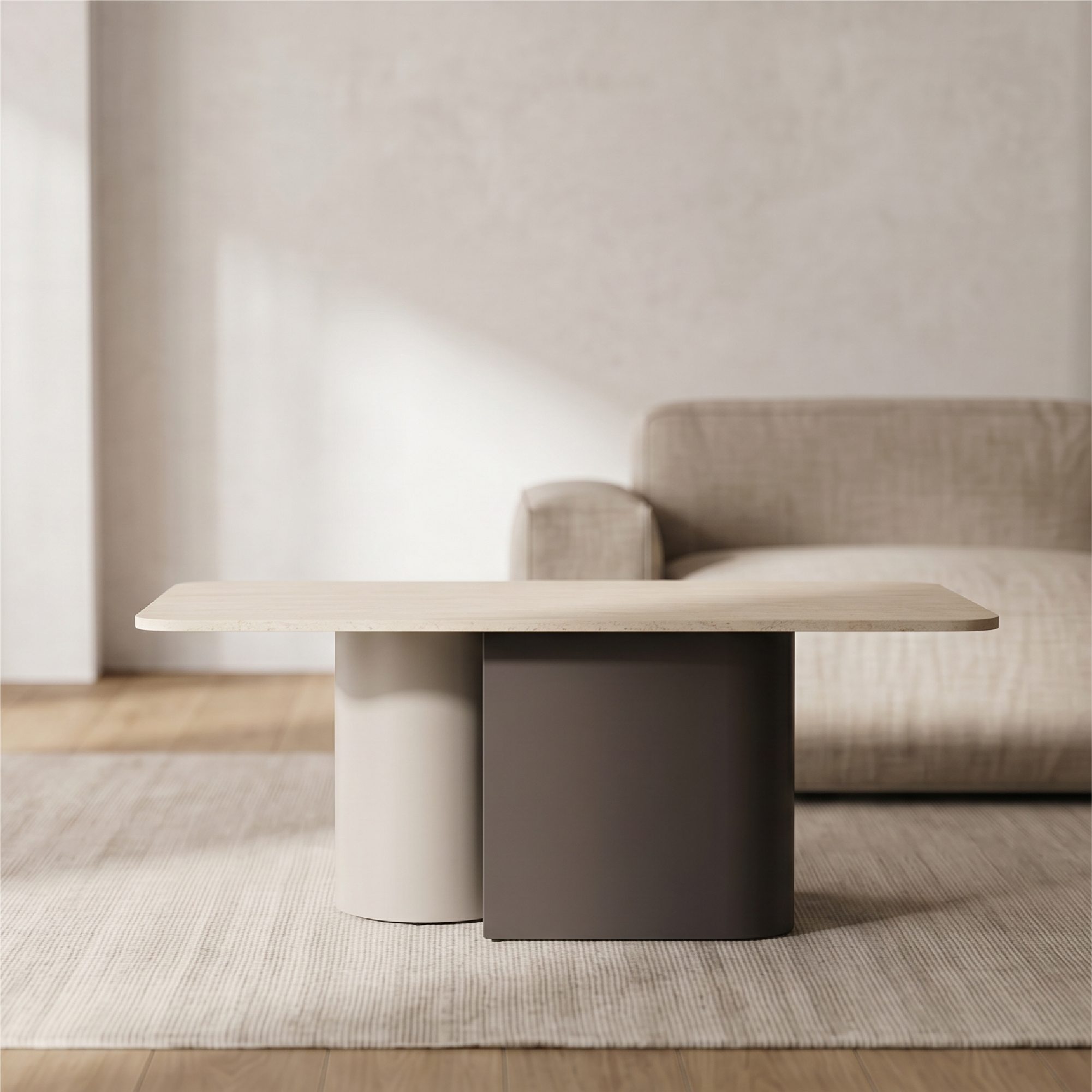 Quarles – Moderner Couchtisch mit Keramikplatte in heller Steinoptik