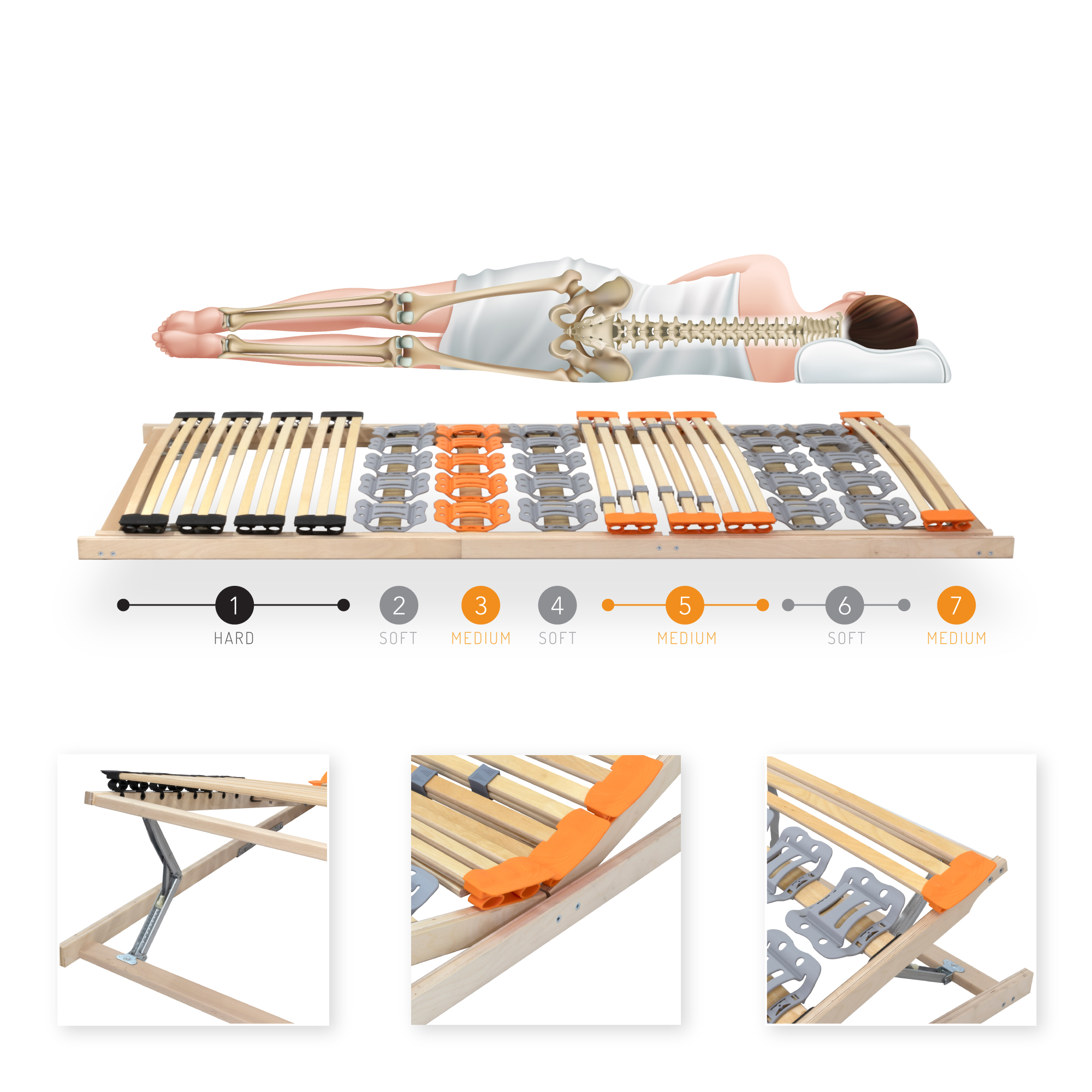 Slatted Bed Base TFlex30 with 7 Zones and Adjustable Head and Foot Sections