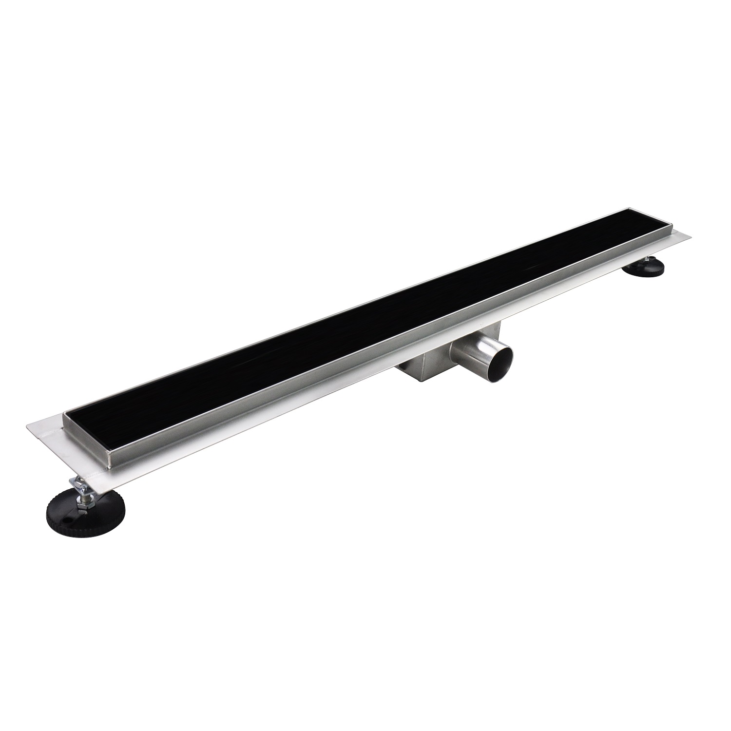 Duschrinne R3 aus Edelstahl für flache Installation inkl. Ablaufblende aus schwarzem Glas Duschrinne R3 aus Edelstahl für flache Installation inkl. Ablaufblende aus schwarzem Glas