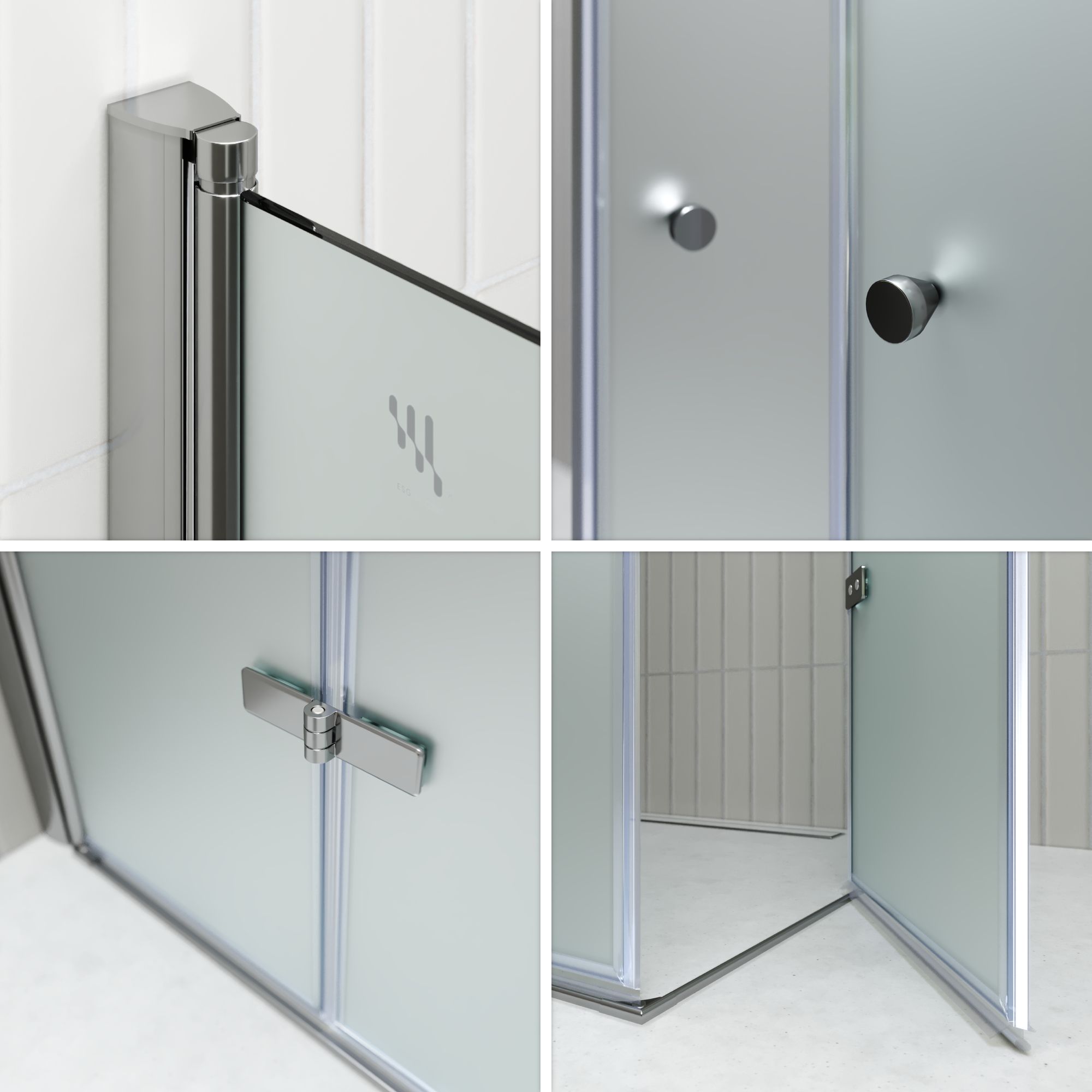 Eckeinstieg Emma mit Falttüren aus satiniertem ESG Sicherheitsglas