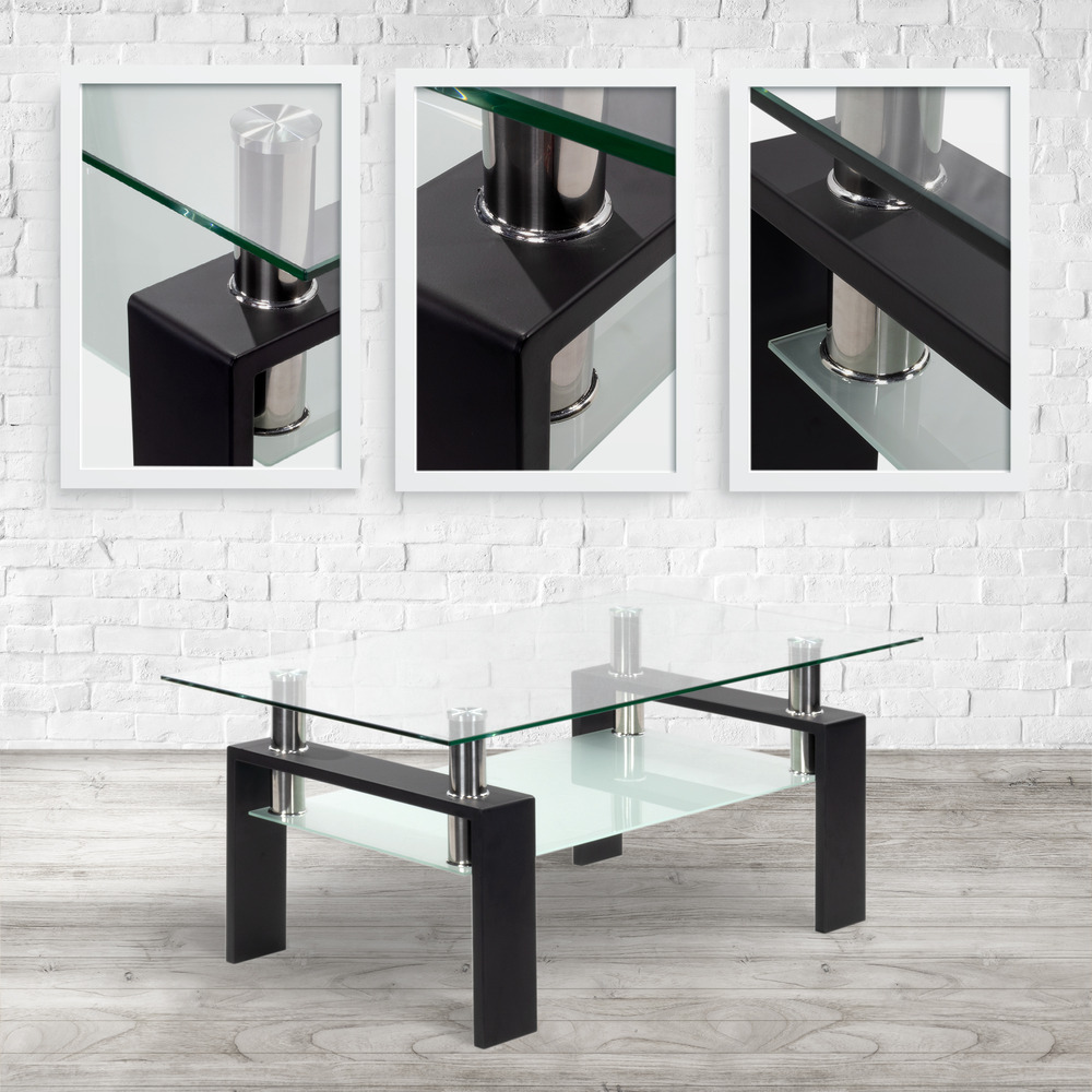 Couchtisch PORTER aus Glas/Metall mit schwarzem Holz PORTER – Coffee Table in Glass/Metal with Black Wood