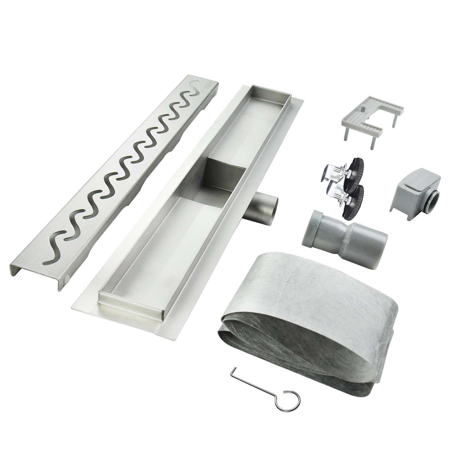 Duschrinne R6 aus Edelstahl für flache Installation mit Wellenmuster