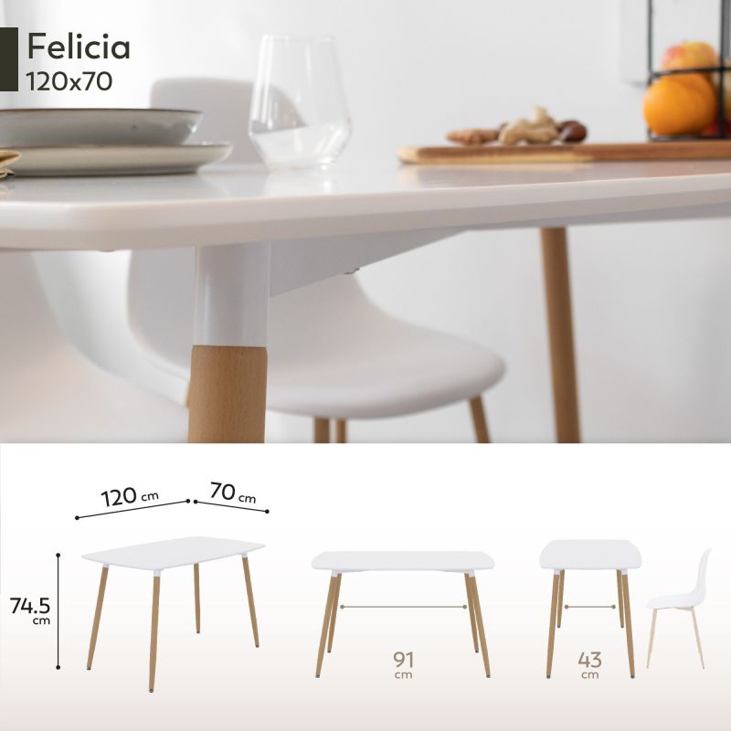 Set Set Tisch Felicia + 4 Stühle Hemans Weiß Set Set Tisch Felicia + 4 Stühle Hemans Weiß