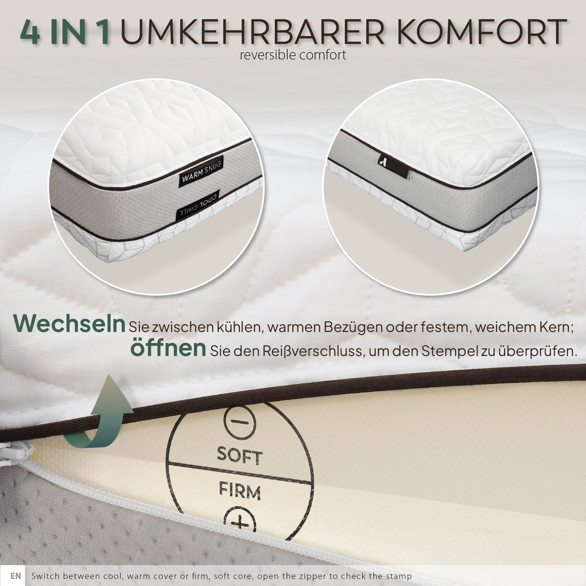 Matratze Kaeru – Wendbare 7-Zonen-Matratze mit zwei Härtegraden Matratze Kaeru – Wendbare 7-Zonen-Matratze mit zwei Härtegraden