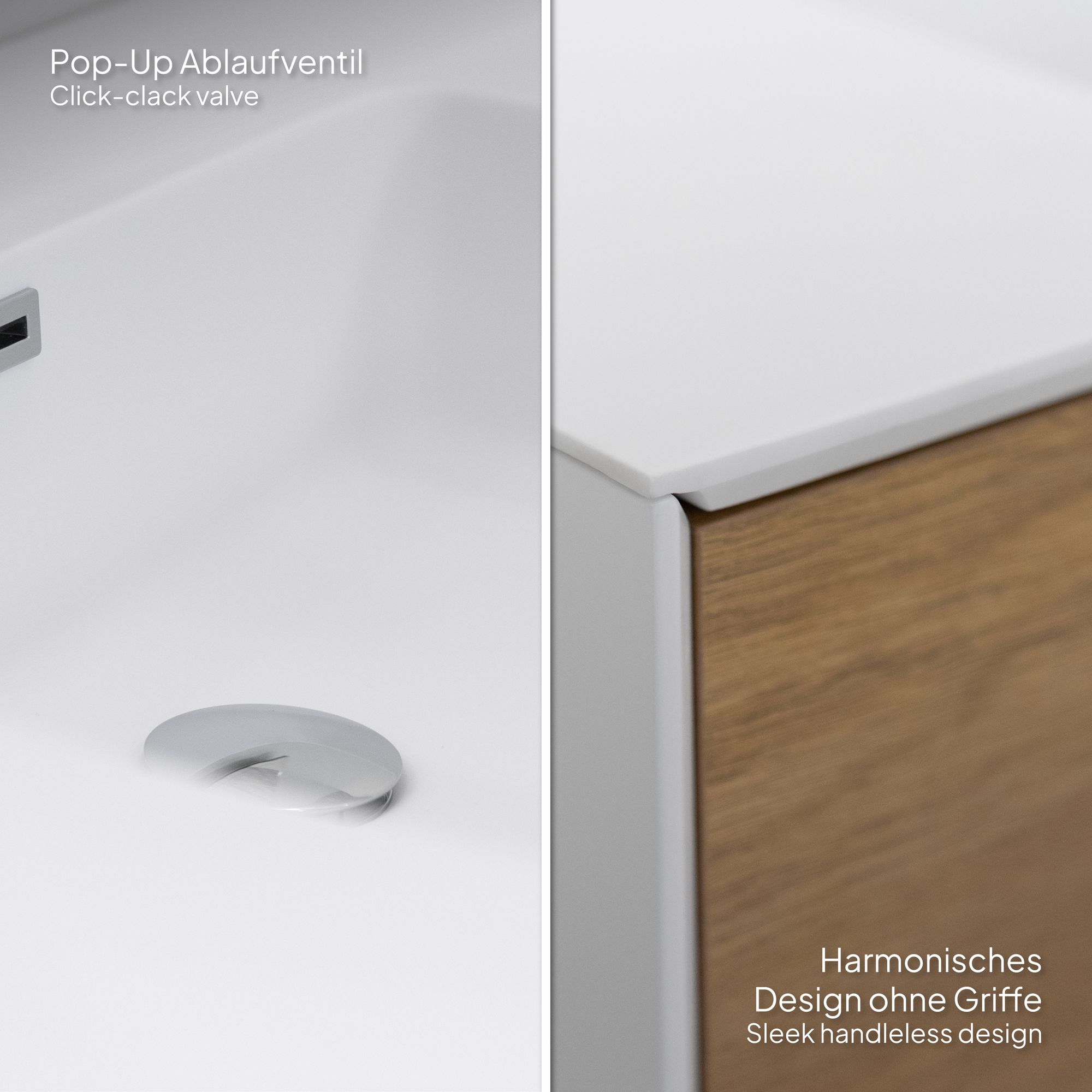 Badmöbelset Hebe 90 cm – Weiß Matt & Eiche, Mineralguss-Waschbecken & LED-Antibeschlag-Spiegel