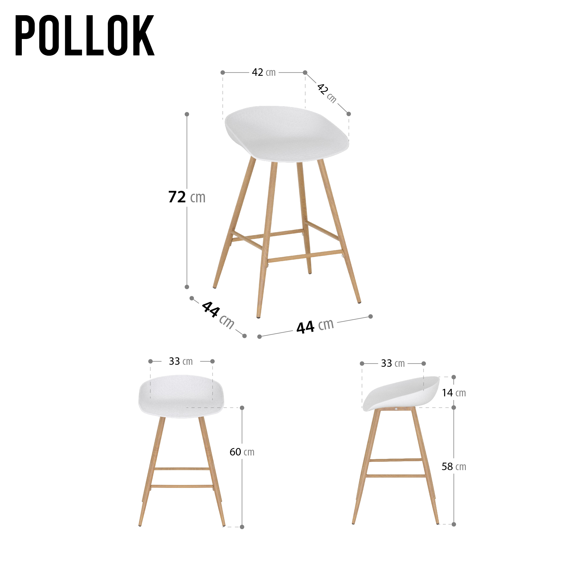 Design Barhocker Pollok in Holzfarbe 4er Set Design Barhocker Pollok in Holzfarbe 4er Set