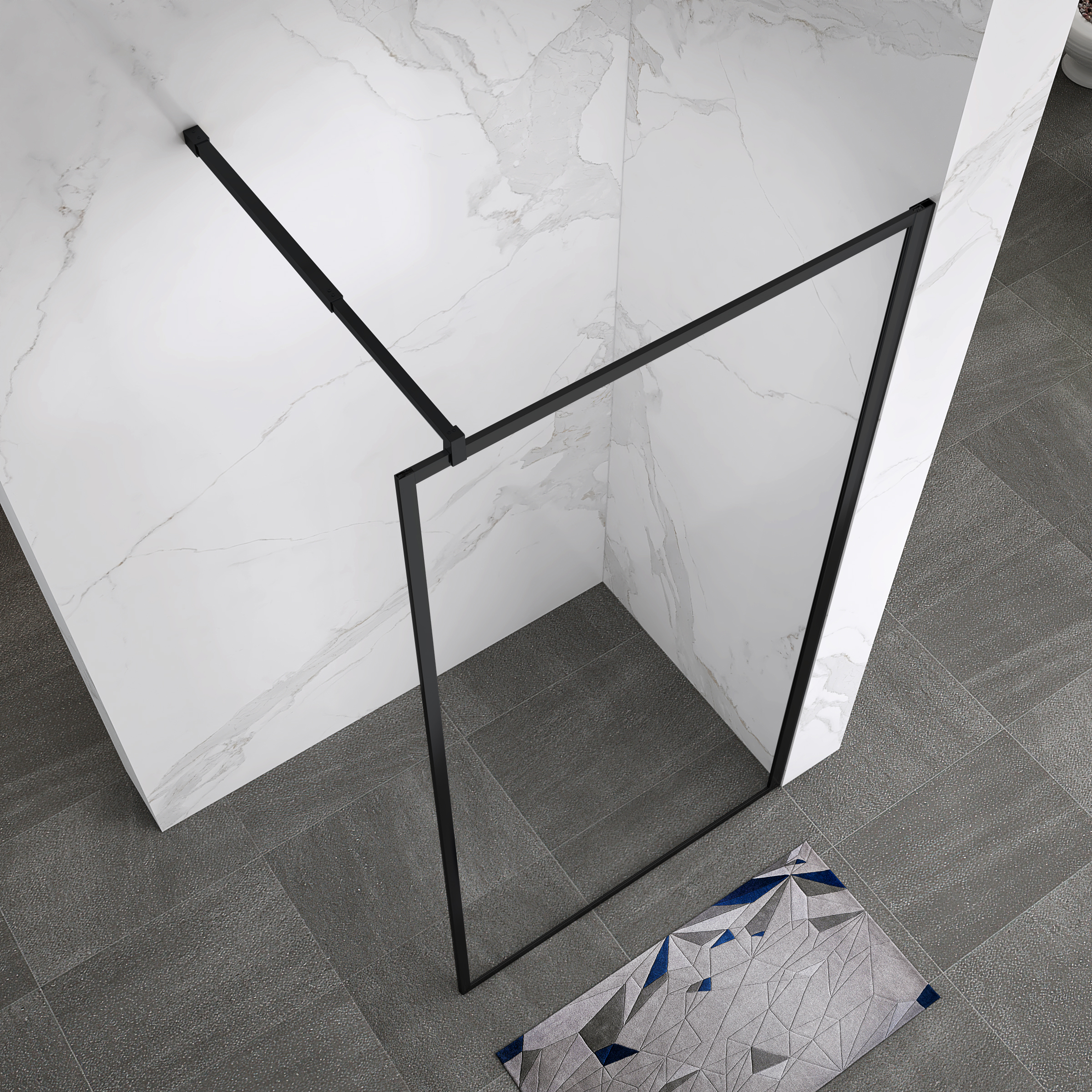 Walk In Dusche Gianna BLACK aus 8 mm starkem durchsichtigem ESG Sicherheitsglas