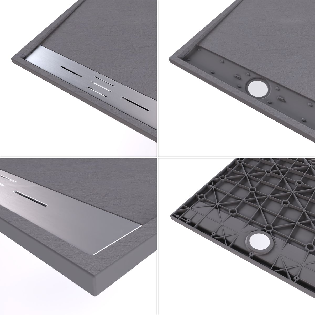 SMC Duschwanne Hiemal in Schieferoptik inkl. Ablaufgarnitur Grau mit Edelstahldeckel 100x100 cm