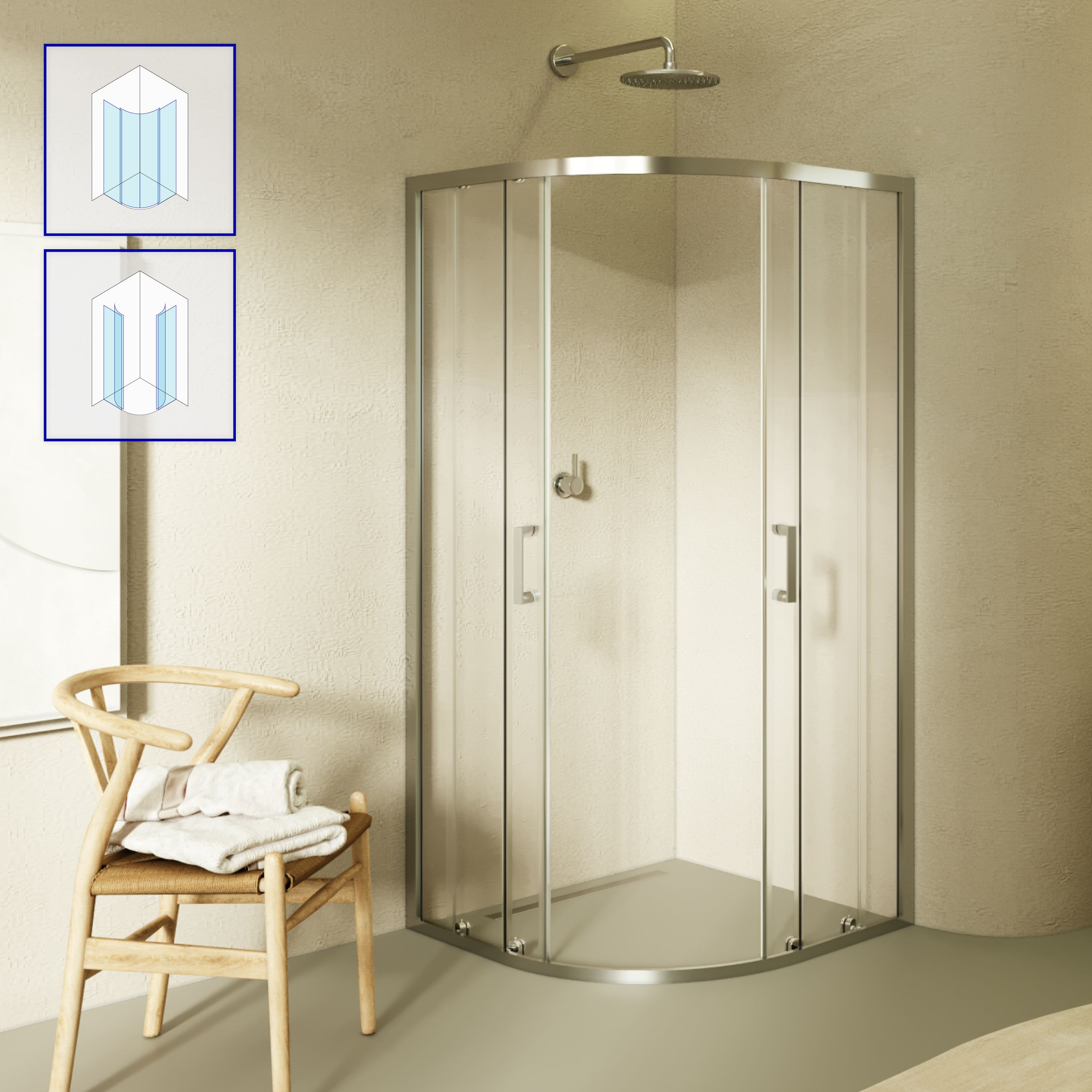 Quarter Circle Shower Ella with Sliding Doors Made of ESG Safety Glass