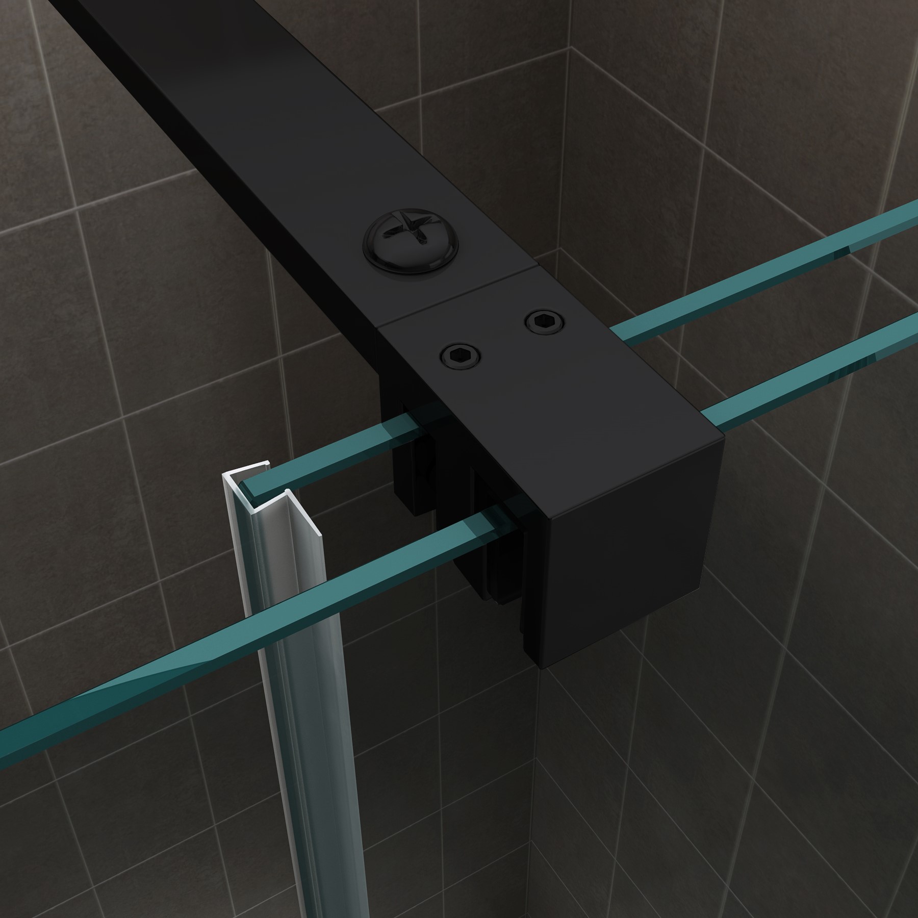 Walk-In Shower Wall NADINE with Sliding Door in Black made of 8mm Tempered Clear Glass
