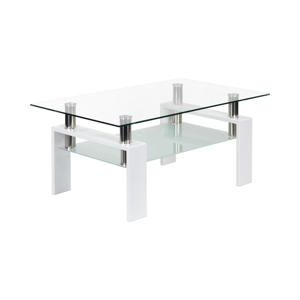 Couchtisch PORTER aus Glas/Metall mit weißem Holz PORTER – Coffee Table made of Glass/Metal with White Wood