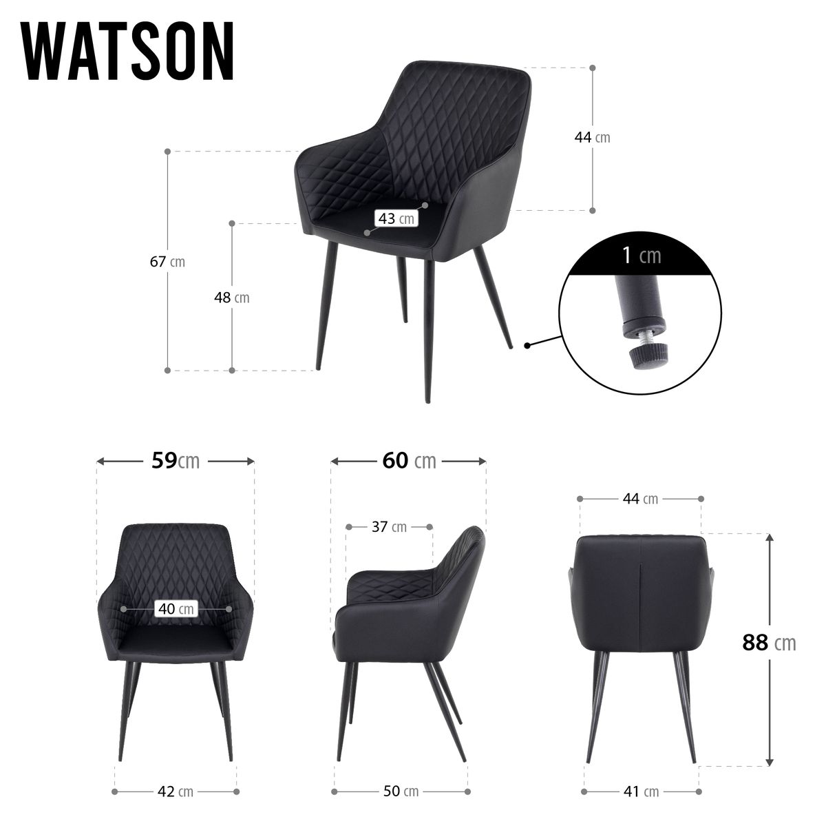 Esszimmerstuhl Wohnzimmerstuhl Watson Schwarz aus Textilleder