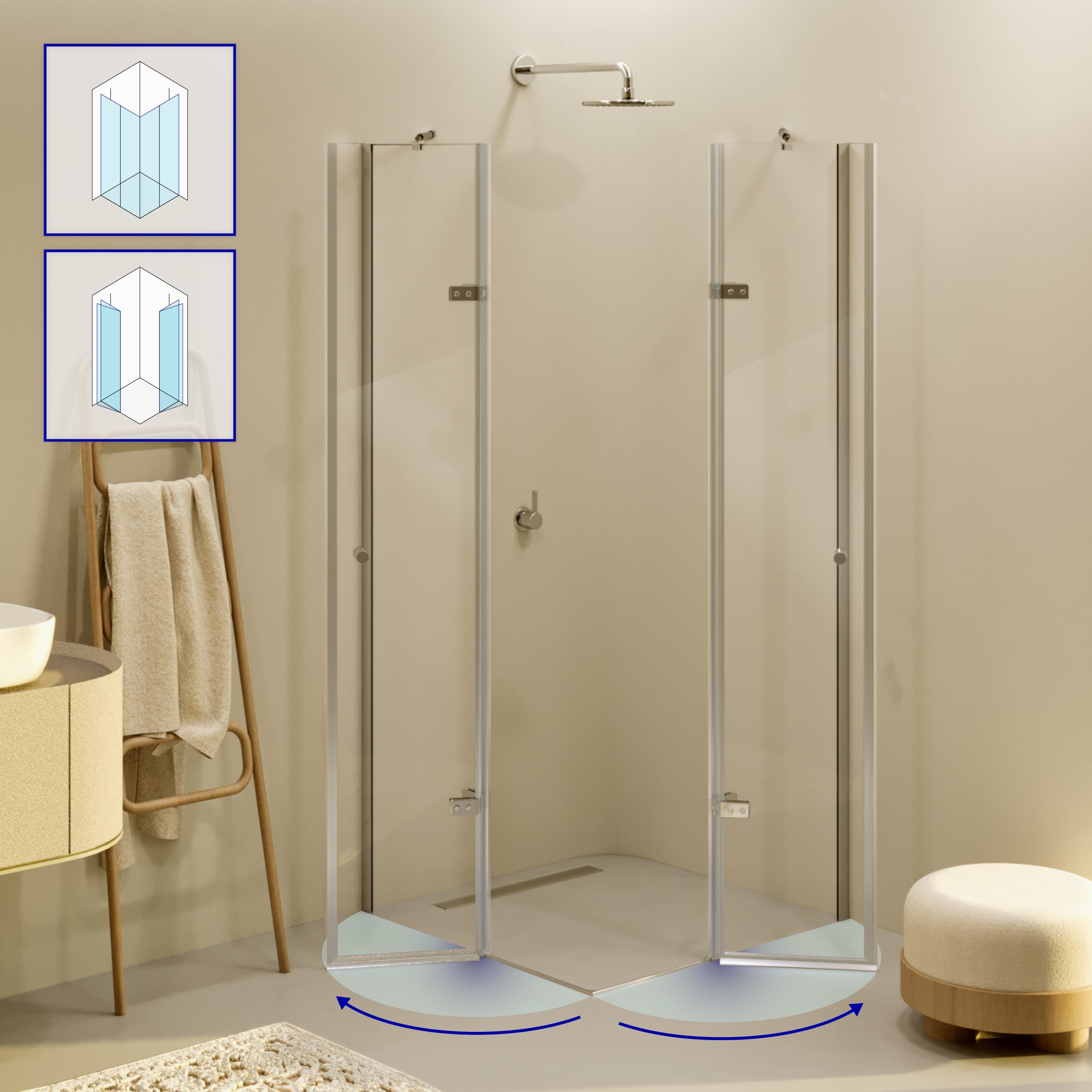Corner Entry Alice with Folding Doors made of ESG Safety Glass