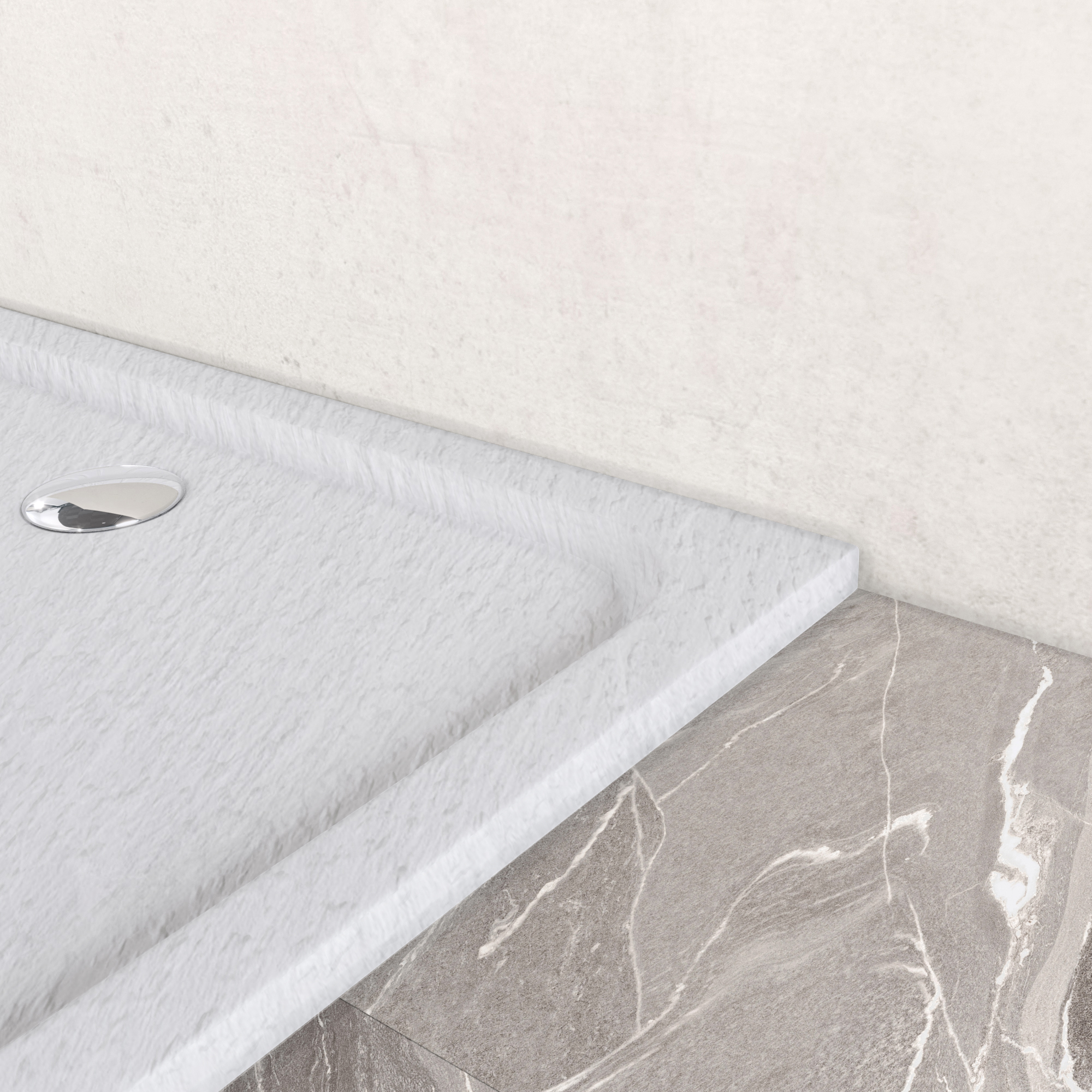 Duschwanne Shimmer STONE aus Sanitäracryl inkl. Ablaufgarnitur - Weiß