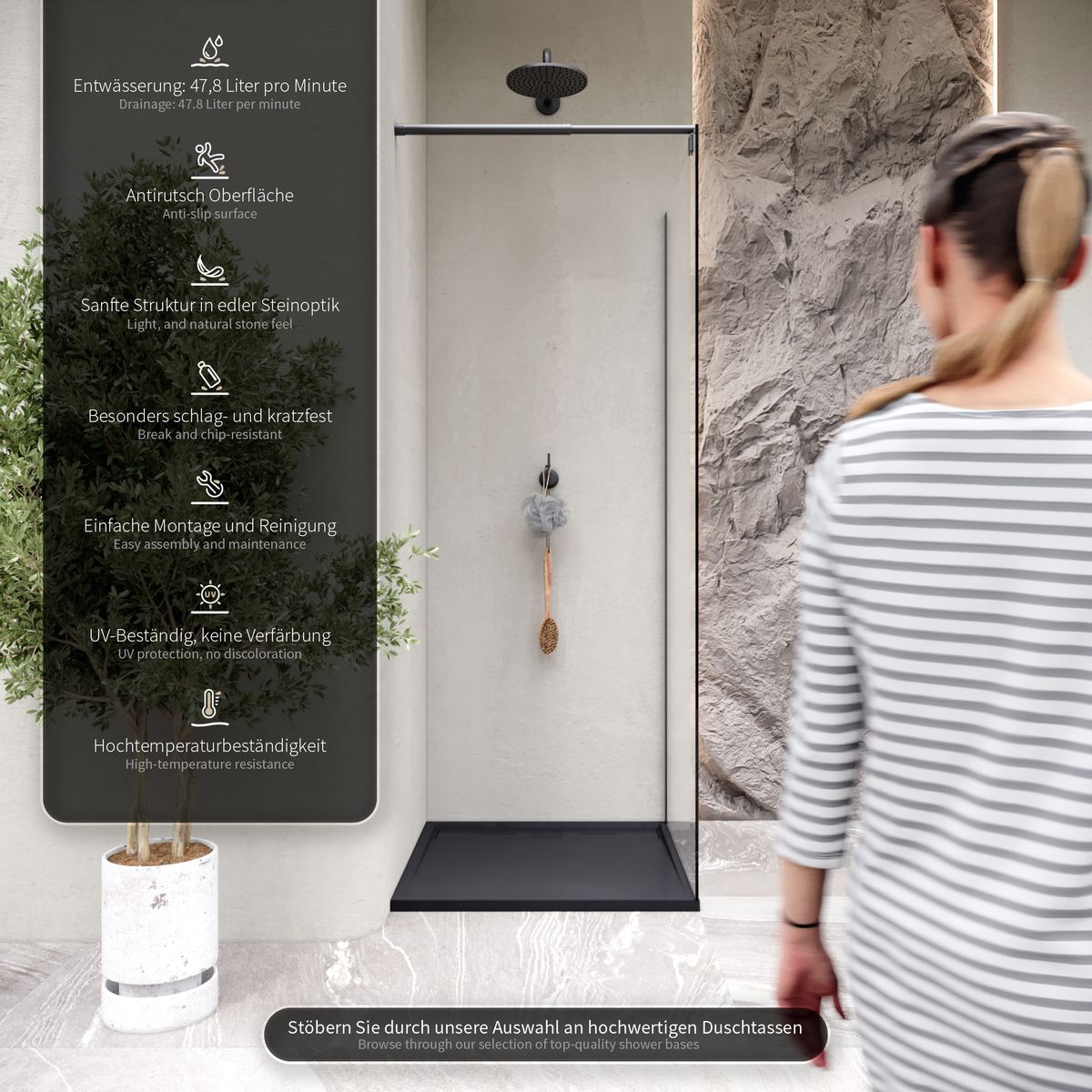 SMC Duschwanne Hiemal in Schieferoptik inkl. Ablaufgarnitur Schwarz SMC Duschwanne Hiemal in Schieferoptik inkl. Ablaufgarnitur Schwarz 90x90 cm