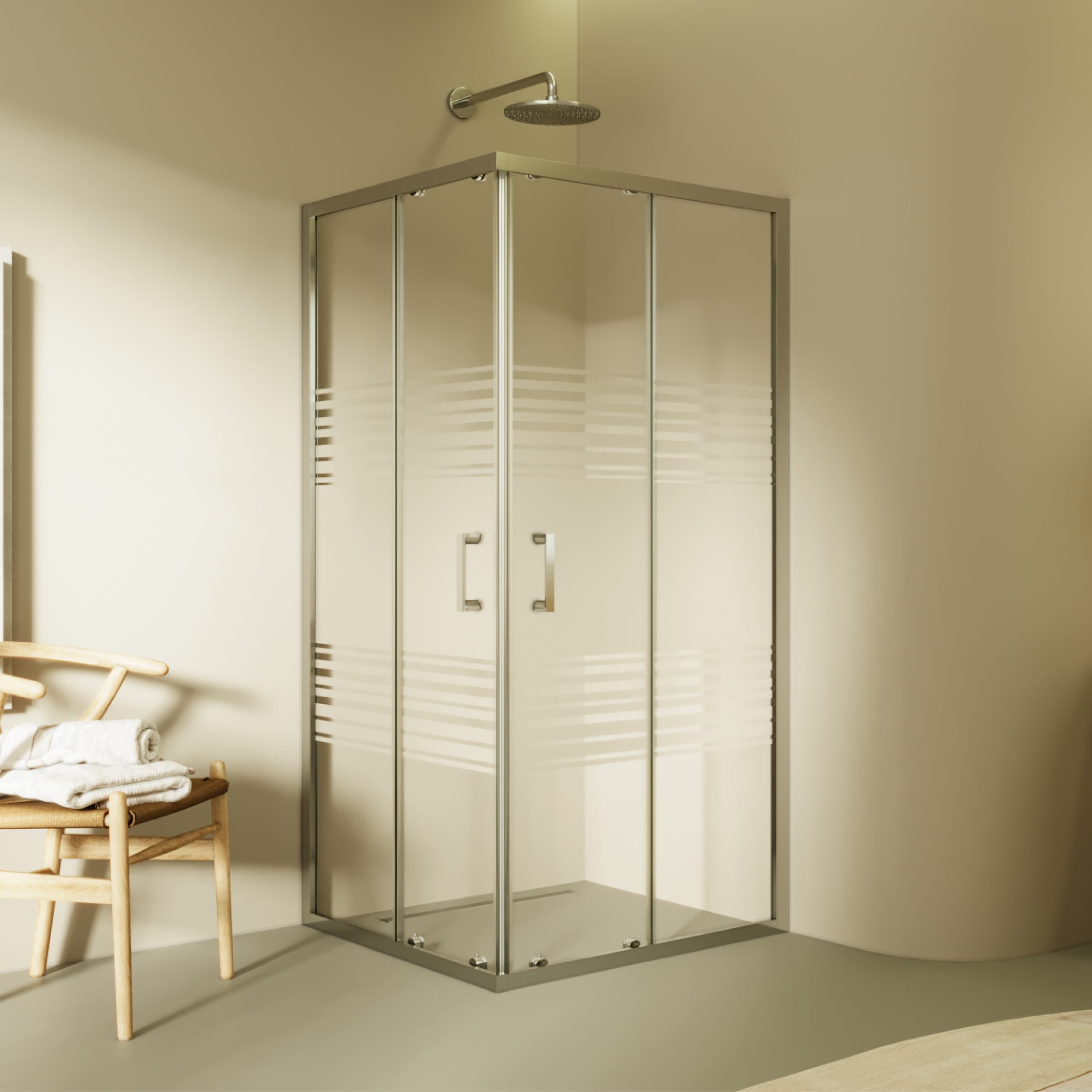 Corner Entry Diana with Sliding Doors made of Partially Frosted ESG Safety Glass