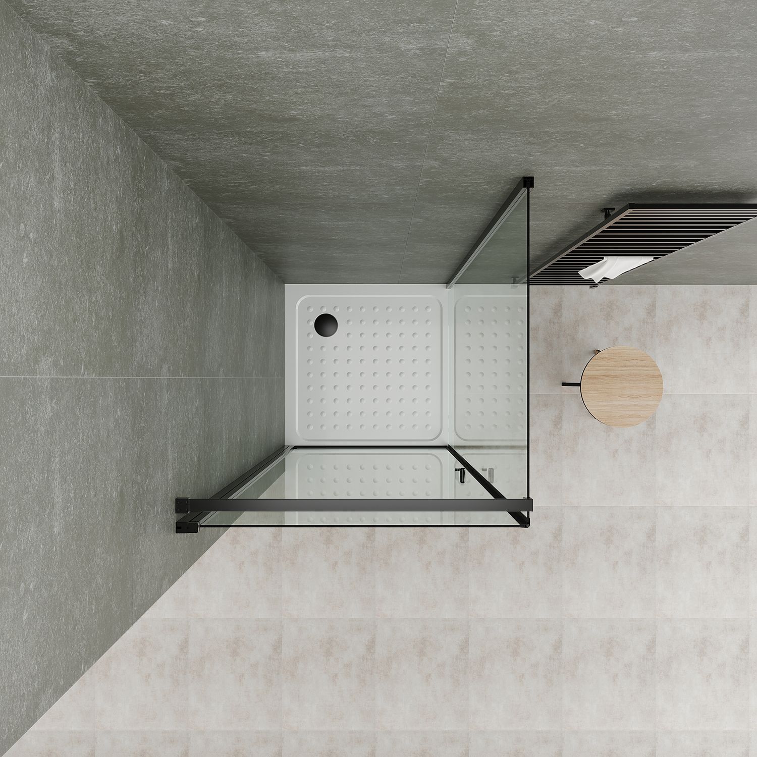 Fronteinstieg Hellen mit Klapptür und schwarzen Profilen aus ESG Sicherheitsglas