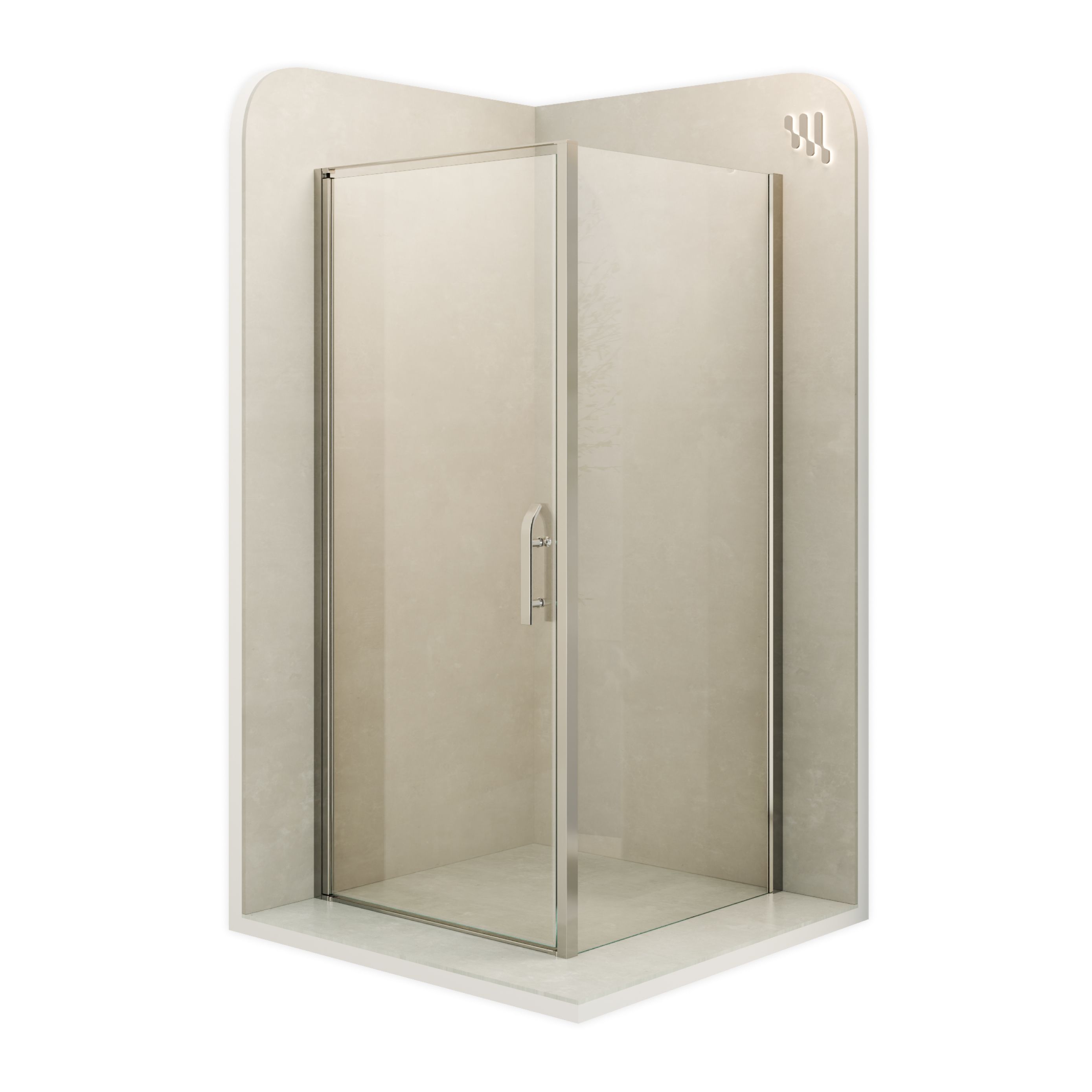 Front-entry Nicole with folding door made of 8 mm tempered safety glass. Nicole – Fronteinstieg mit Klapptür aus 8 mm ESG Sicherheitsglas