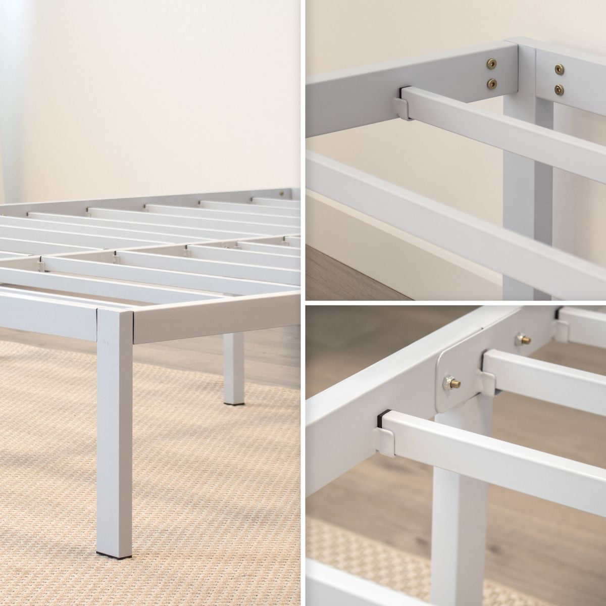 140x190cm Bettgestell – Gästebett Metallbett Sappho White mit Stauraum