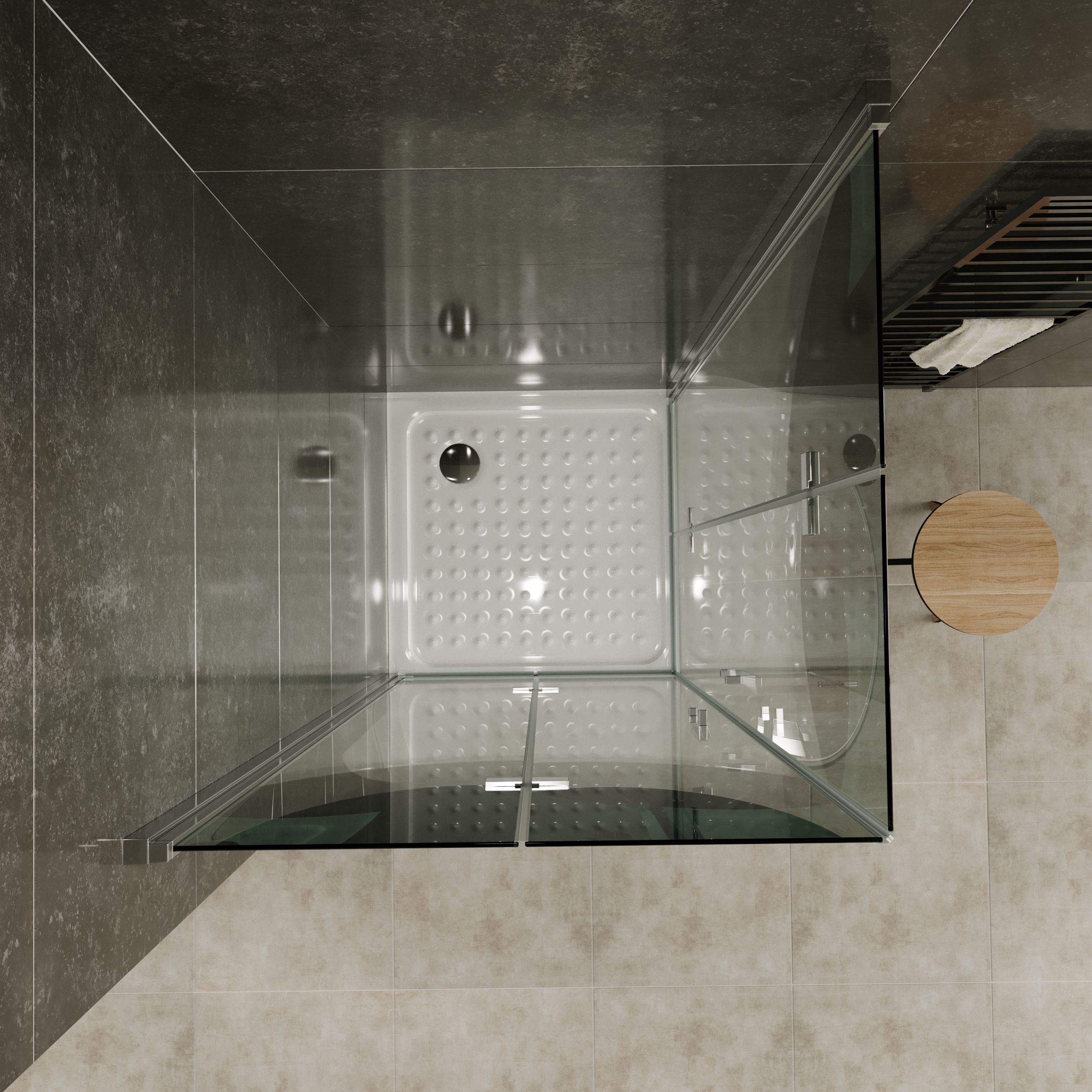 Corner Entry Matilde with Folding Doors made of ESG Safety Glass Matilde – Eckeinstieg mit Falttüren aus ESG Sicherheitsglas