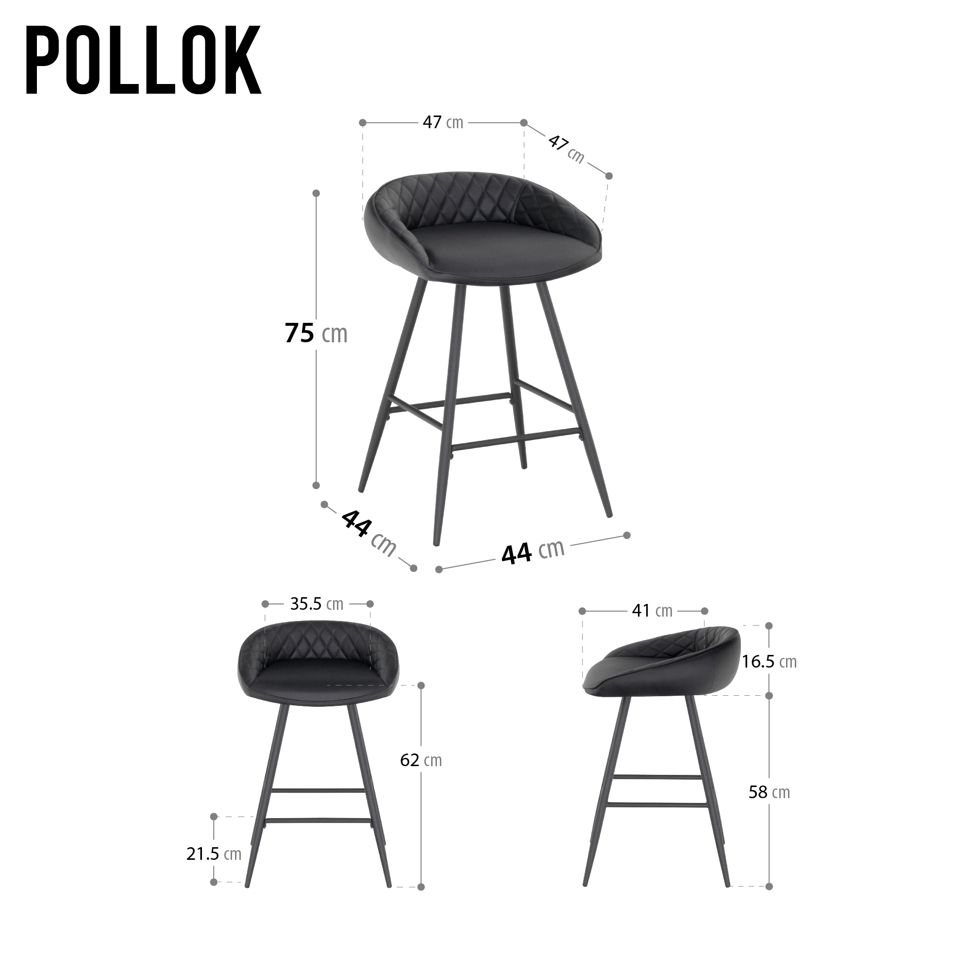 Design Barhocker Pollok im schwarzen Kunstleder 4er Set