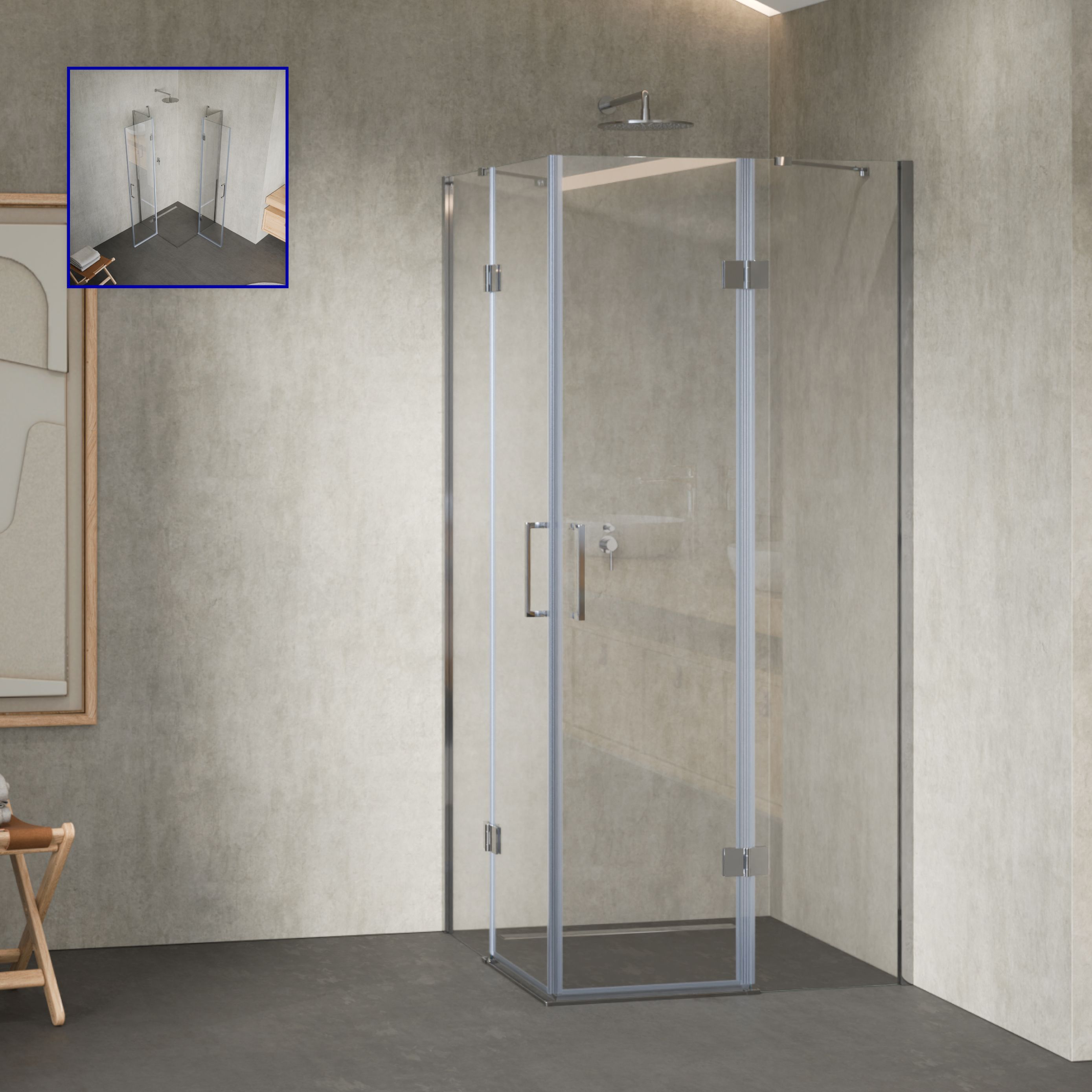 Corner Entry Celine with Folding Doors Made of ESG Safety Glass Corner Entry Celine with Folding Doors Made of ESG Safety Glass