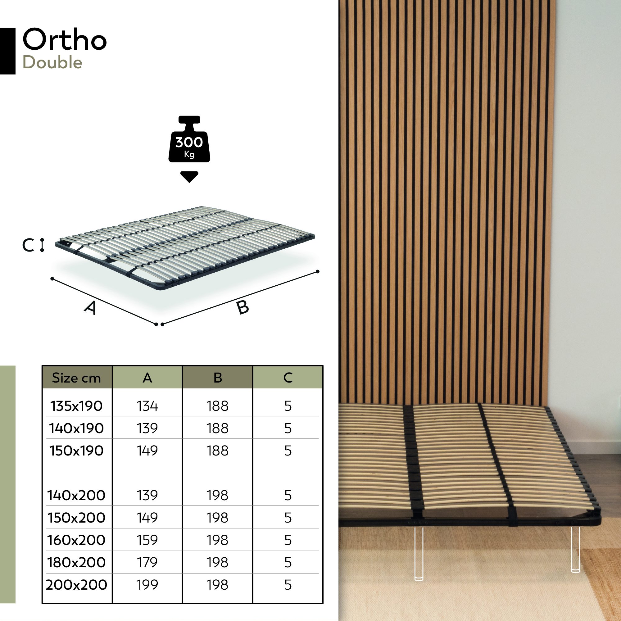 Slatted Frame ORTHO with Sturdy Metal Frame - Suitable for All Mattresses