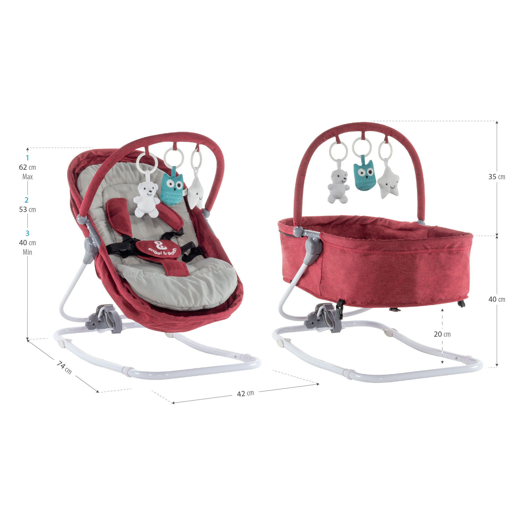 DE-Artboard 1Vieno Babywippe VIGO Babywiege mit abnehmbarem Bezug und Spielebogen