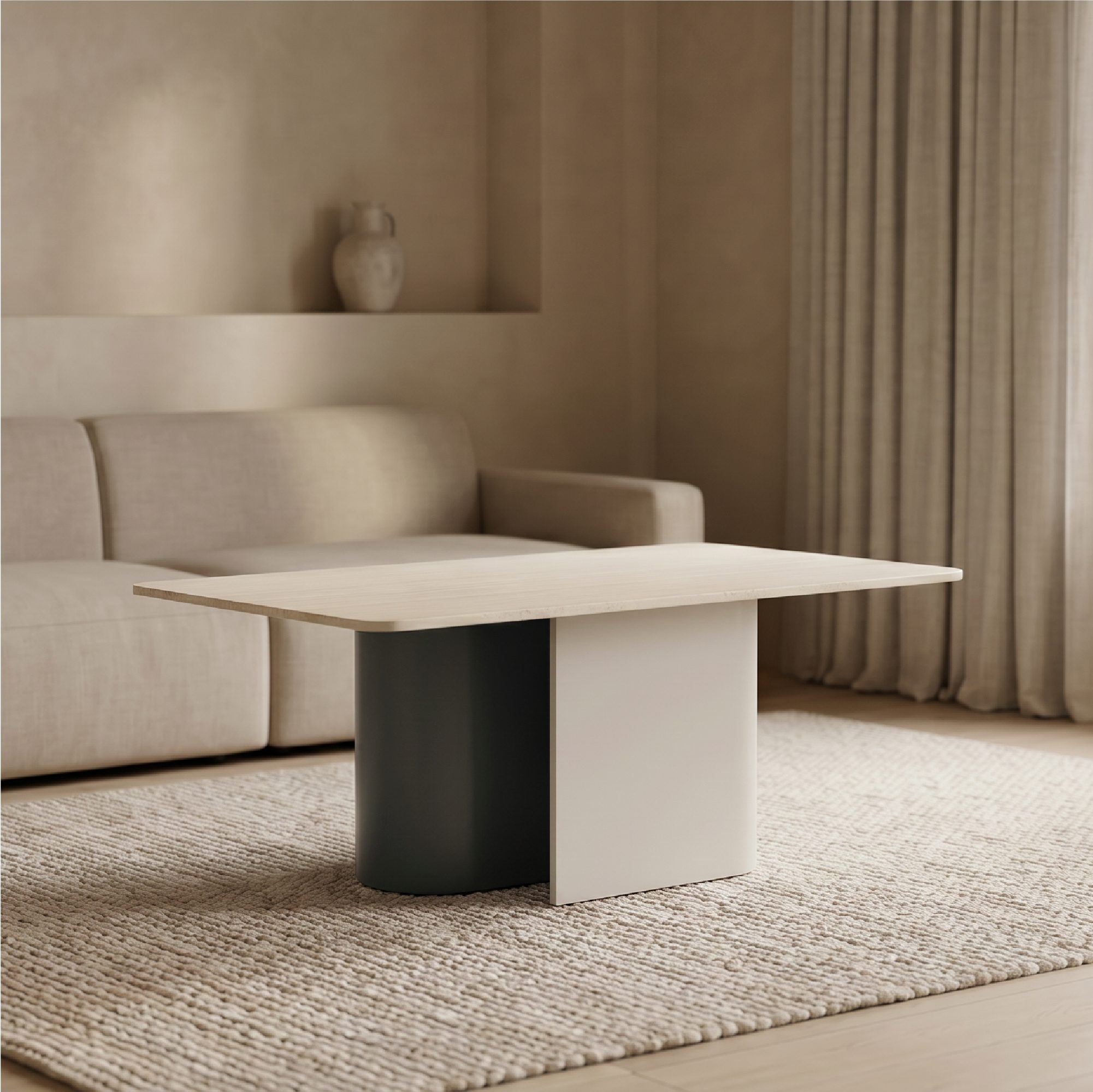 Quarles – Moderner Couchtisch mit Keramikplatte in heller Steinoptik