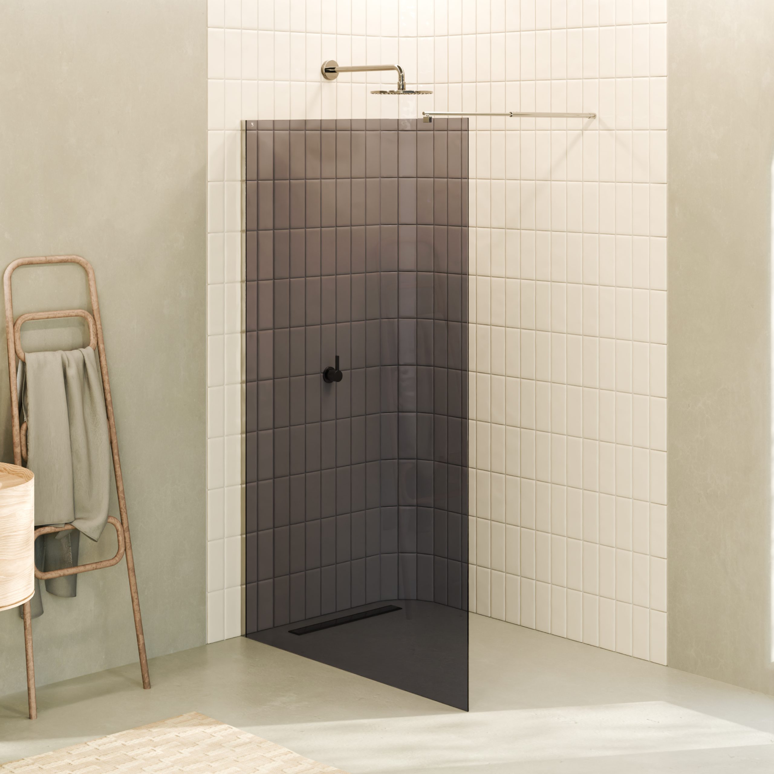 Walk-In Shower FIONA made of 10 mm tinted safety glass and stainless steel FIONA – Walk-In Shower made of 10 mm tinted safety glass and stainless steel