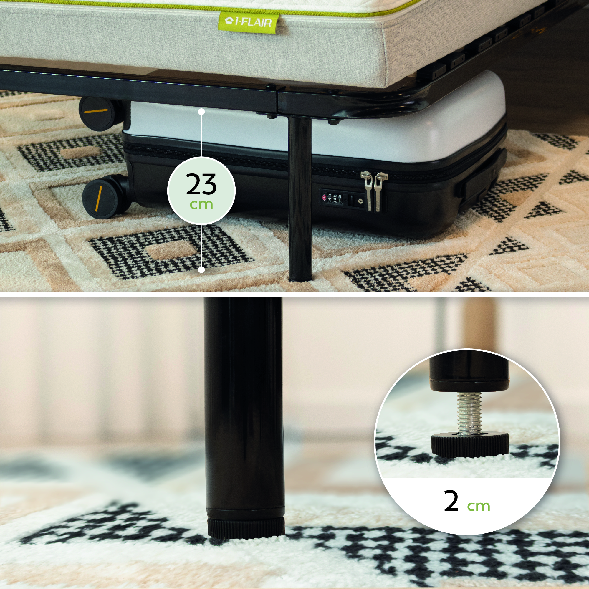 Metallbett AUSTEN BLACK mit Holzlamellen – Stabiler Metallrahmen in Schwarz, 23 cm Höhe & praktische Unterbett-Aufbewahrung