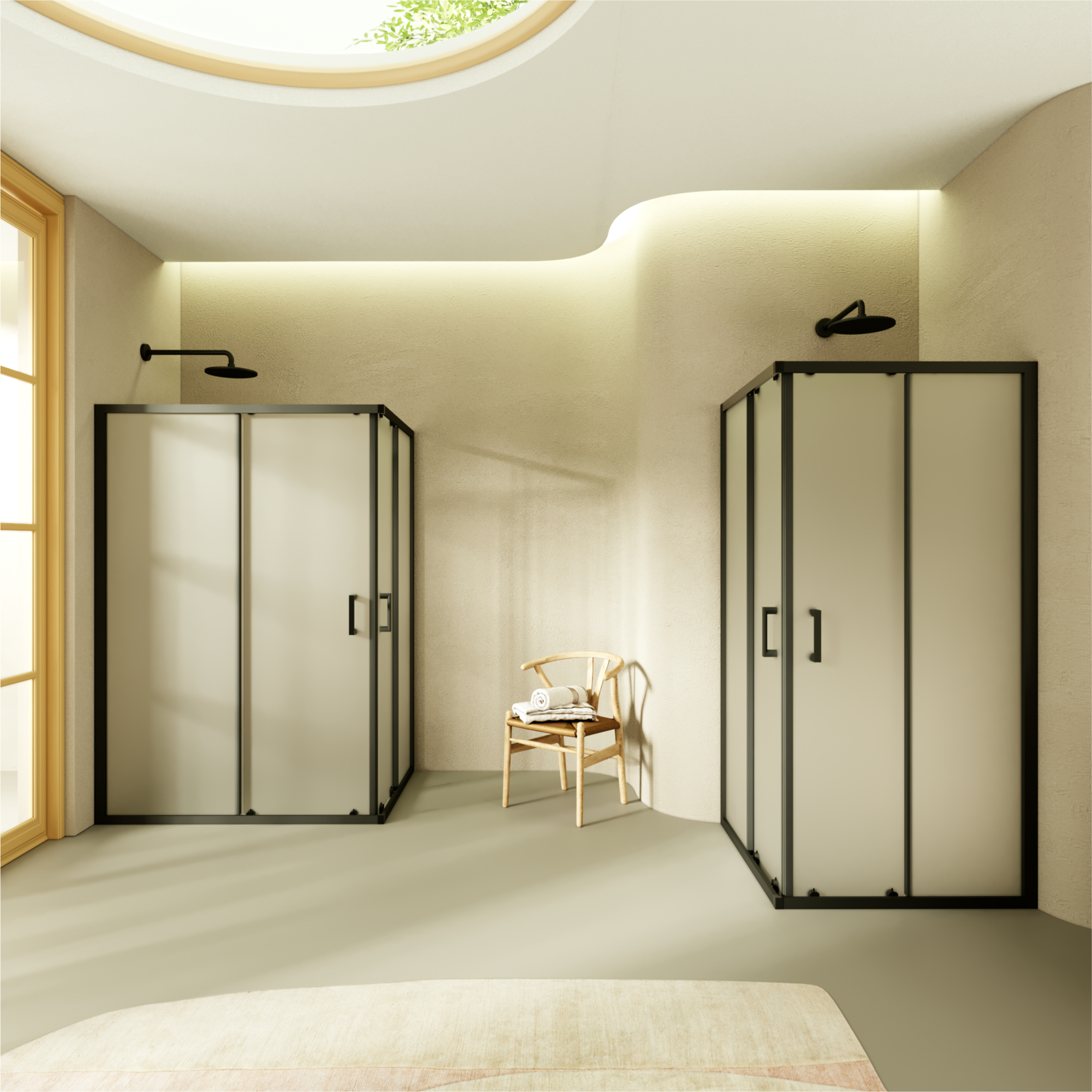 Eckeinstieg Danielle mit Schiebetüren aus satiniertem ESG Sicherheitsglas