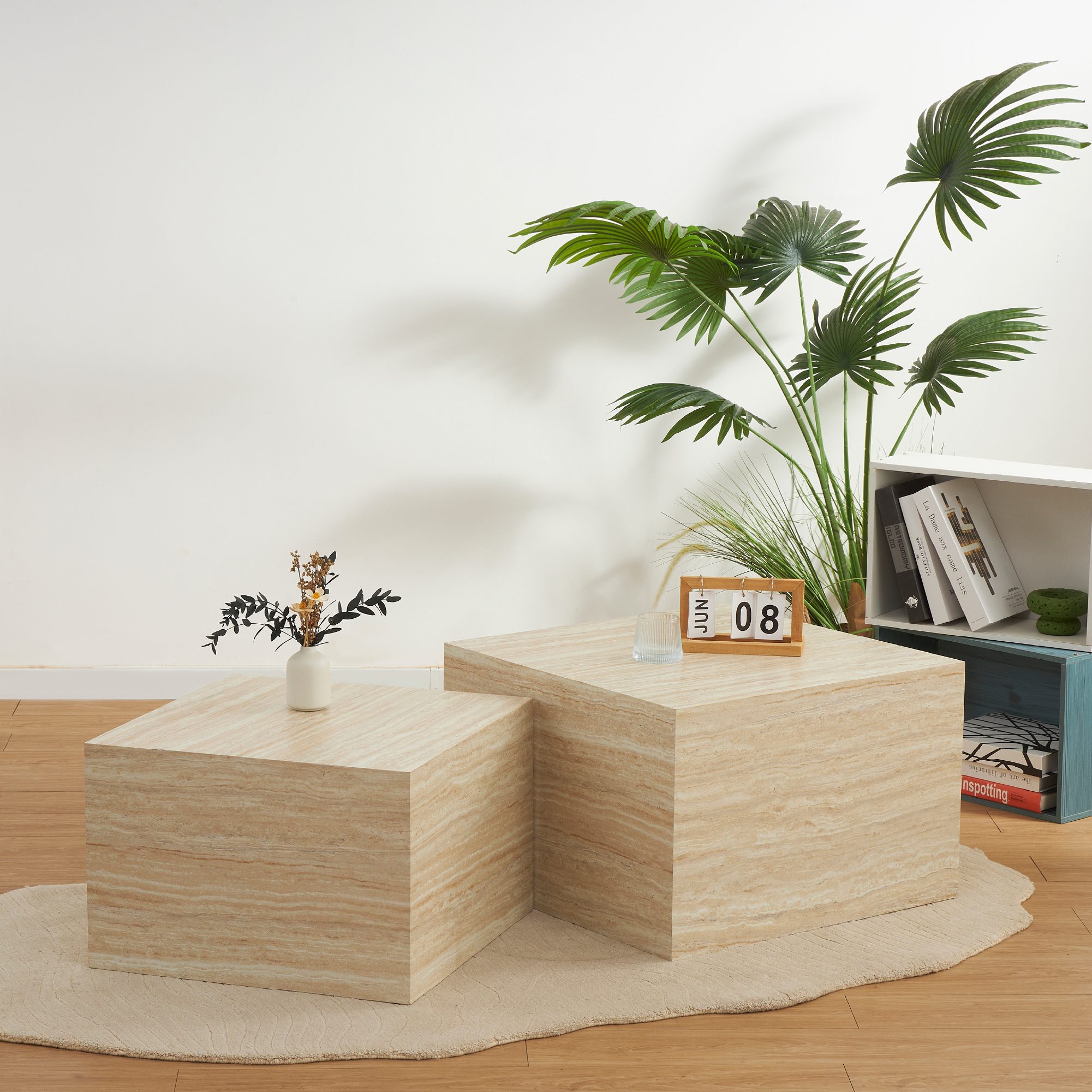 Couchtische / Beistelltisch TANEDA in Beige mit dekorativer Maserung - 2er Set